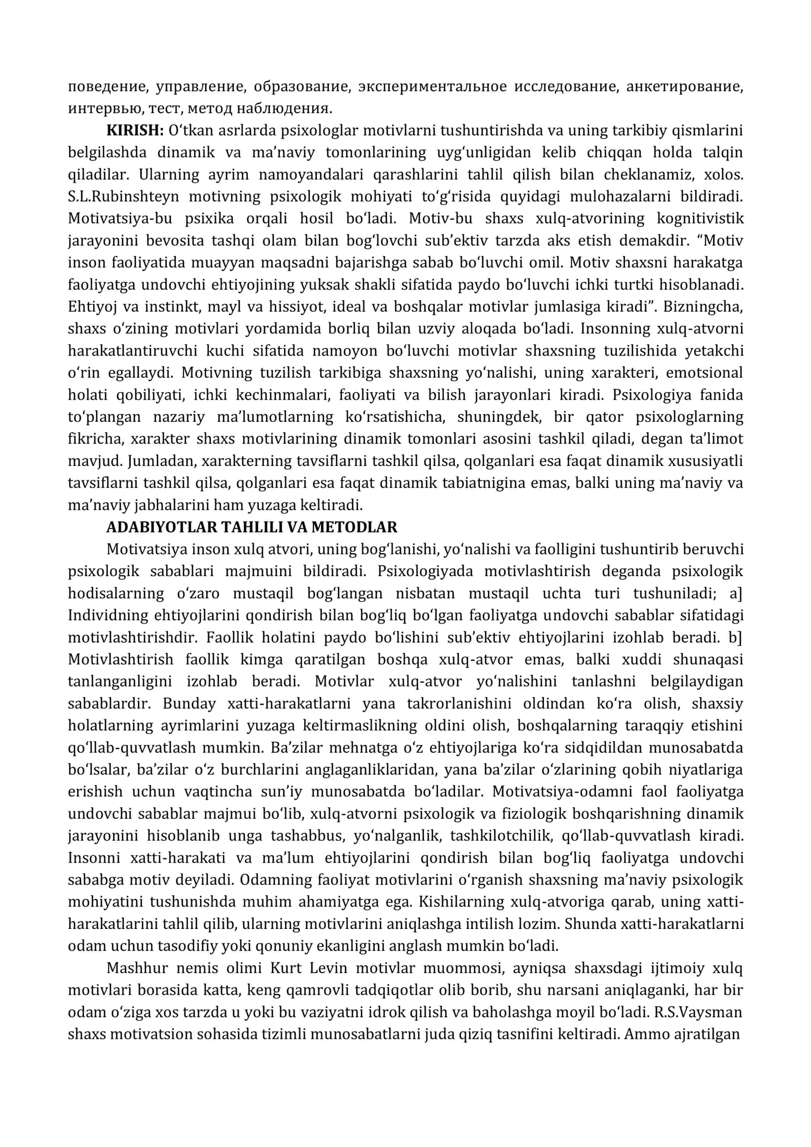 MOTIVATSIYA VA MOTIVLARNI O‘RGANISH METODLARI 2