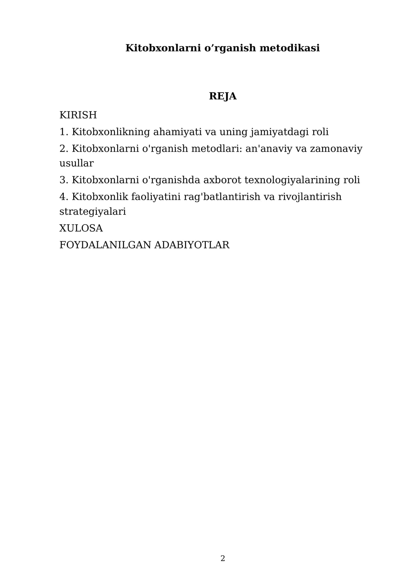 Kitobxonlarni o'rganish metodikasi 2