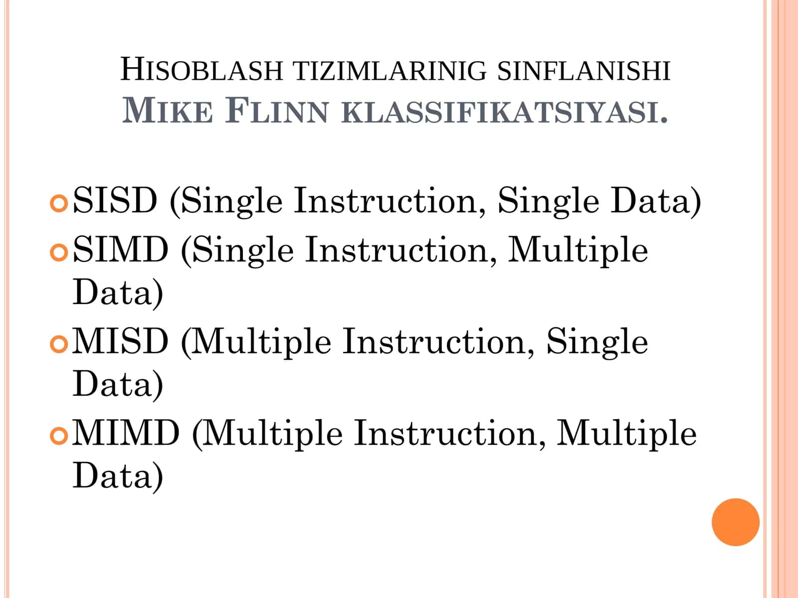 Hisoblash tizimlarining Flin turlanishi 2
