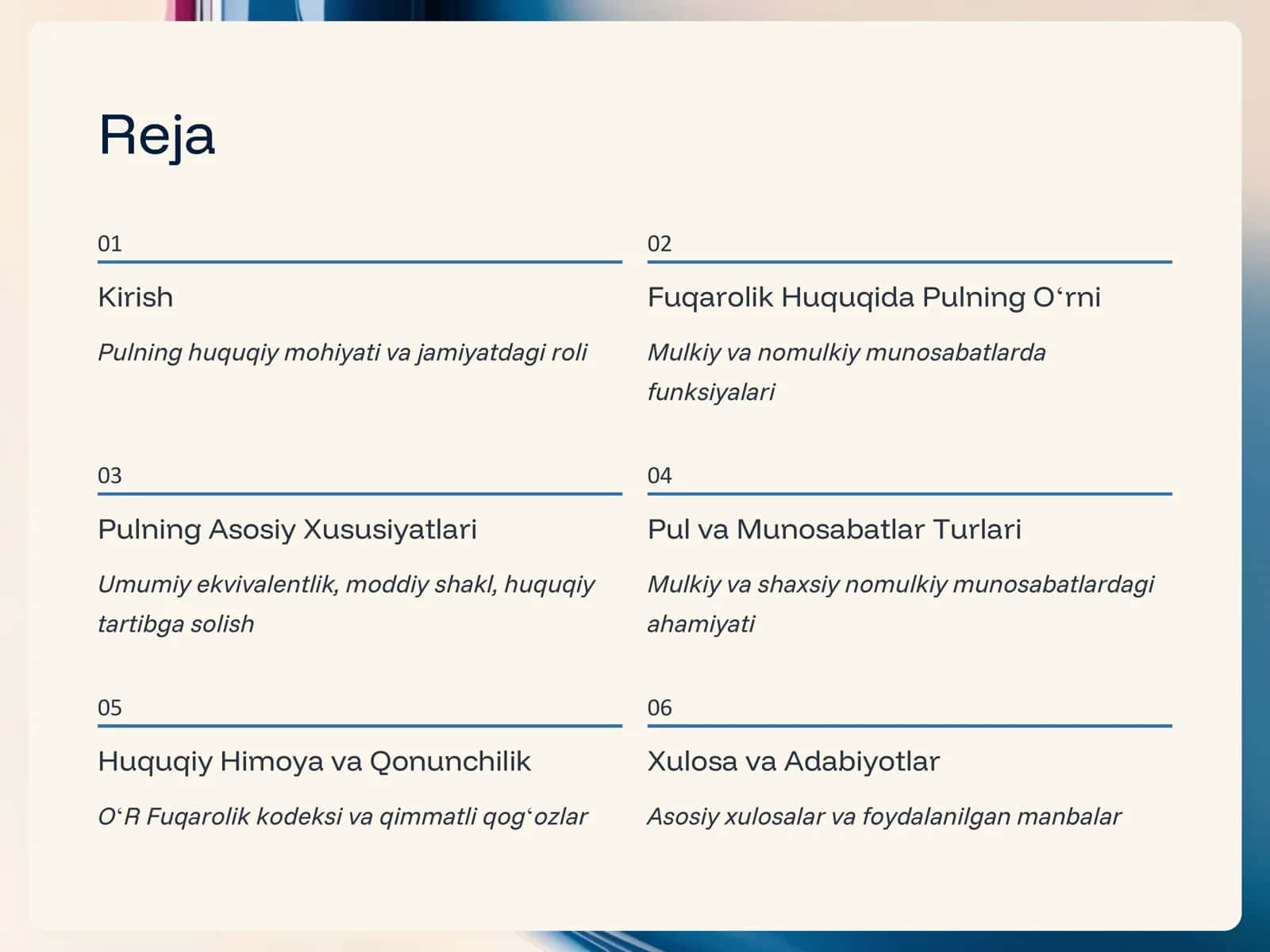 Pul: Fuqarolik- Huquqiy Munosabatlar Obyekti Sifatida 2