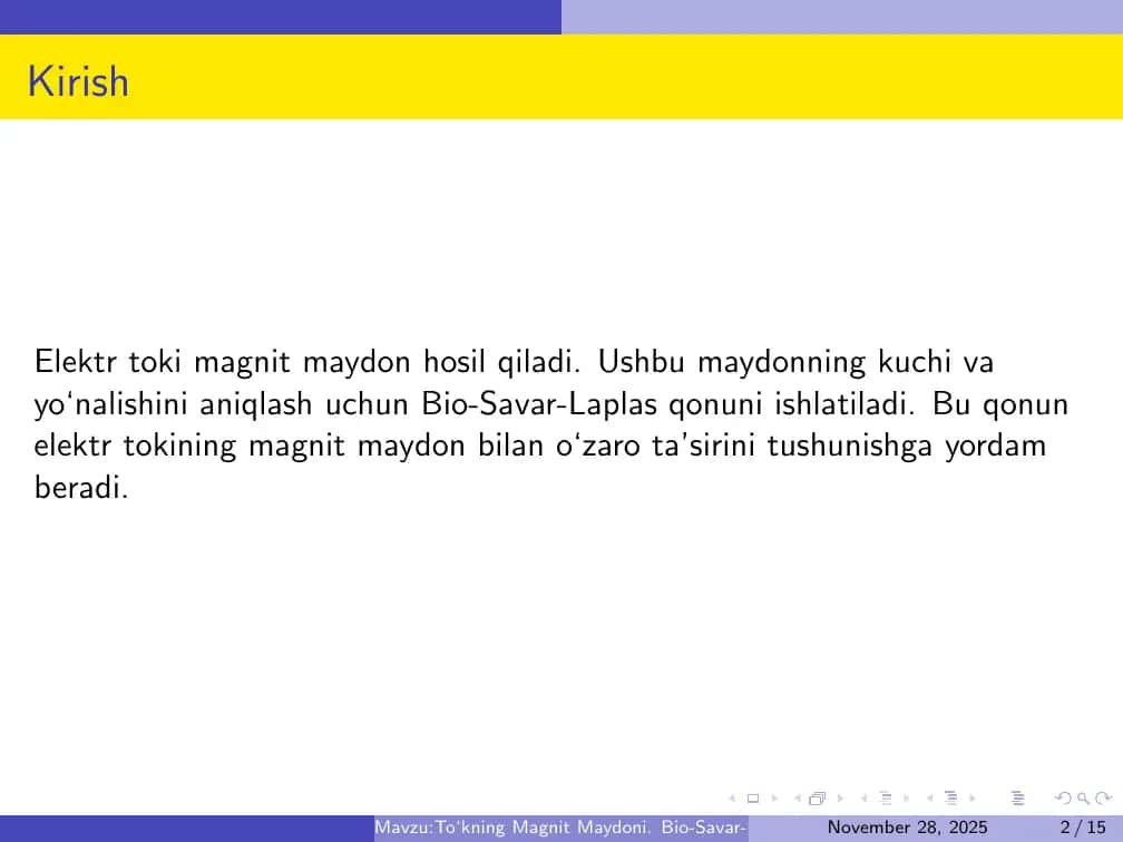 To‘kning Magnit Maydoni. Bio-Savar-Laplas Qonuni 2
