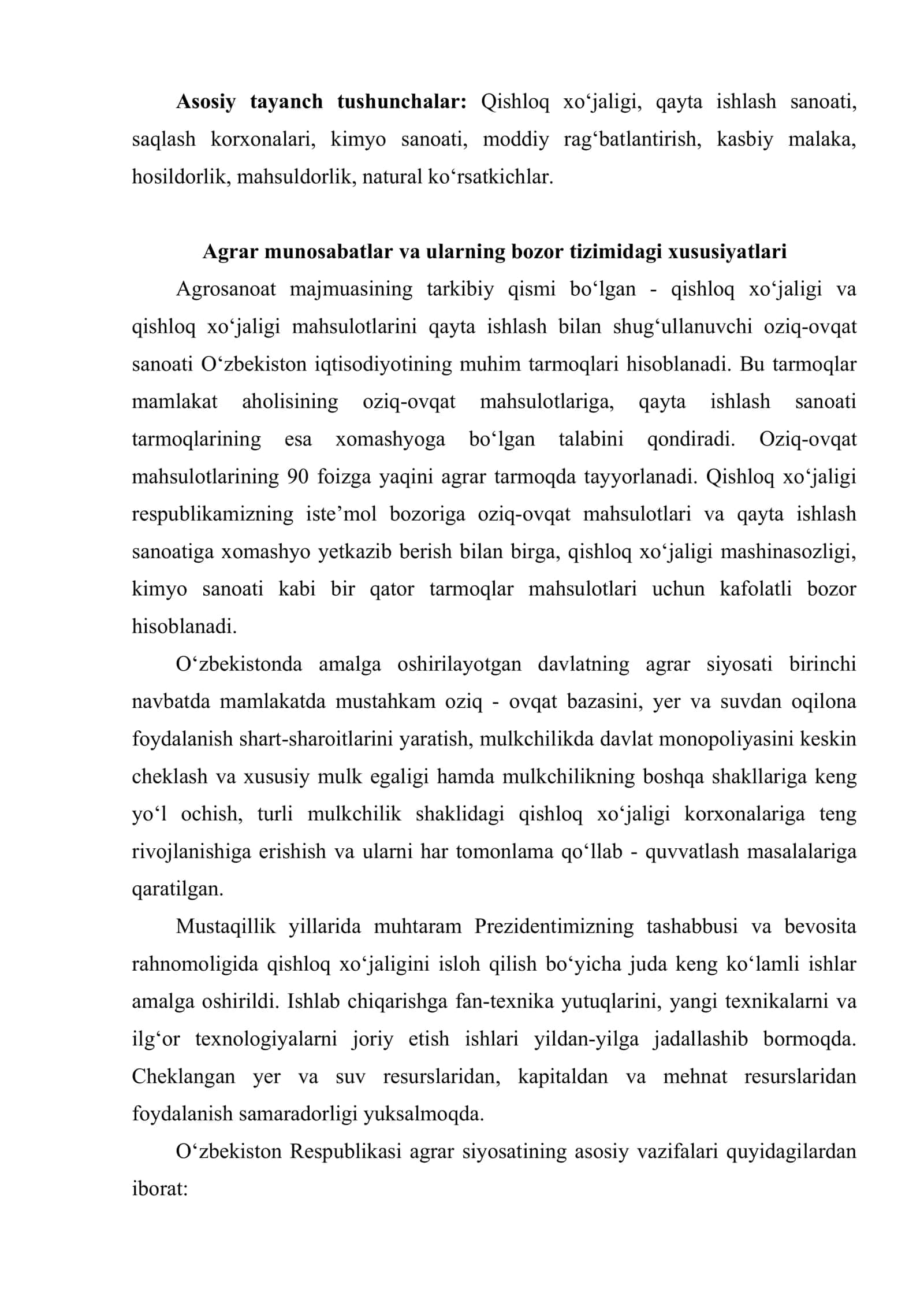 Iqtisodiy rivojlanishga erishishda agrar islohotlarning o‘rni va roli 2
