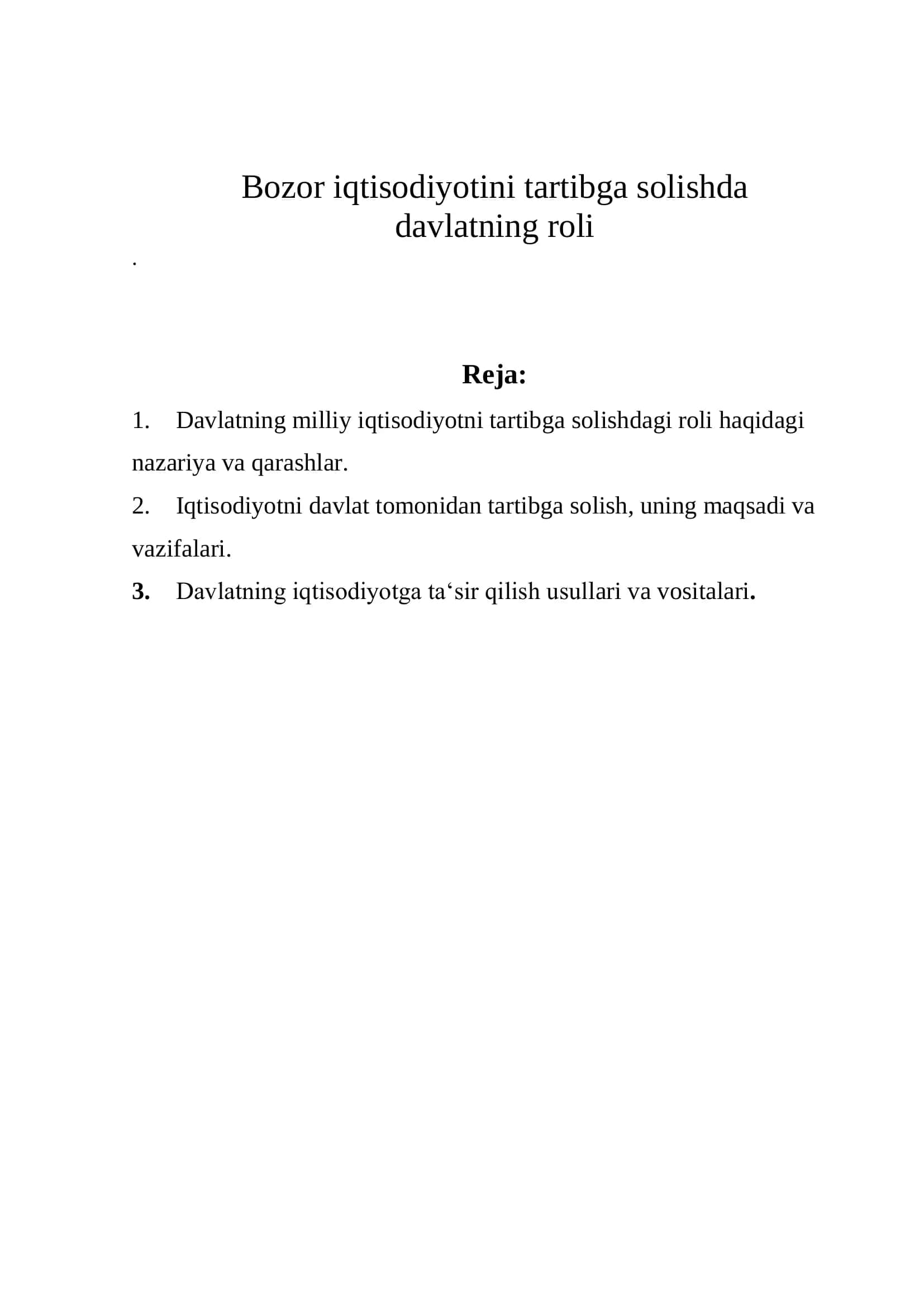 Davlatning roli iqtisodiyotni tartibga solishda 2