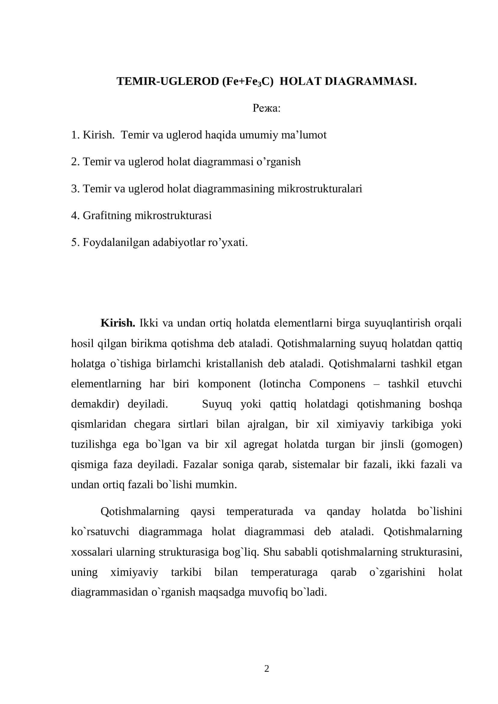 TEMIR-UGLEROD (Fe+Fe3C) HОLAT DIAGRAMMASI 2