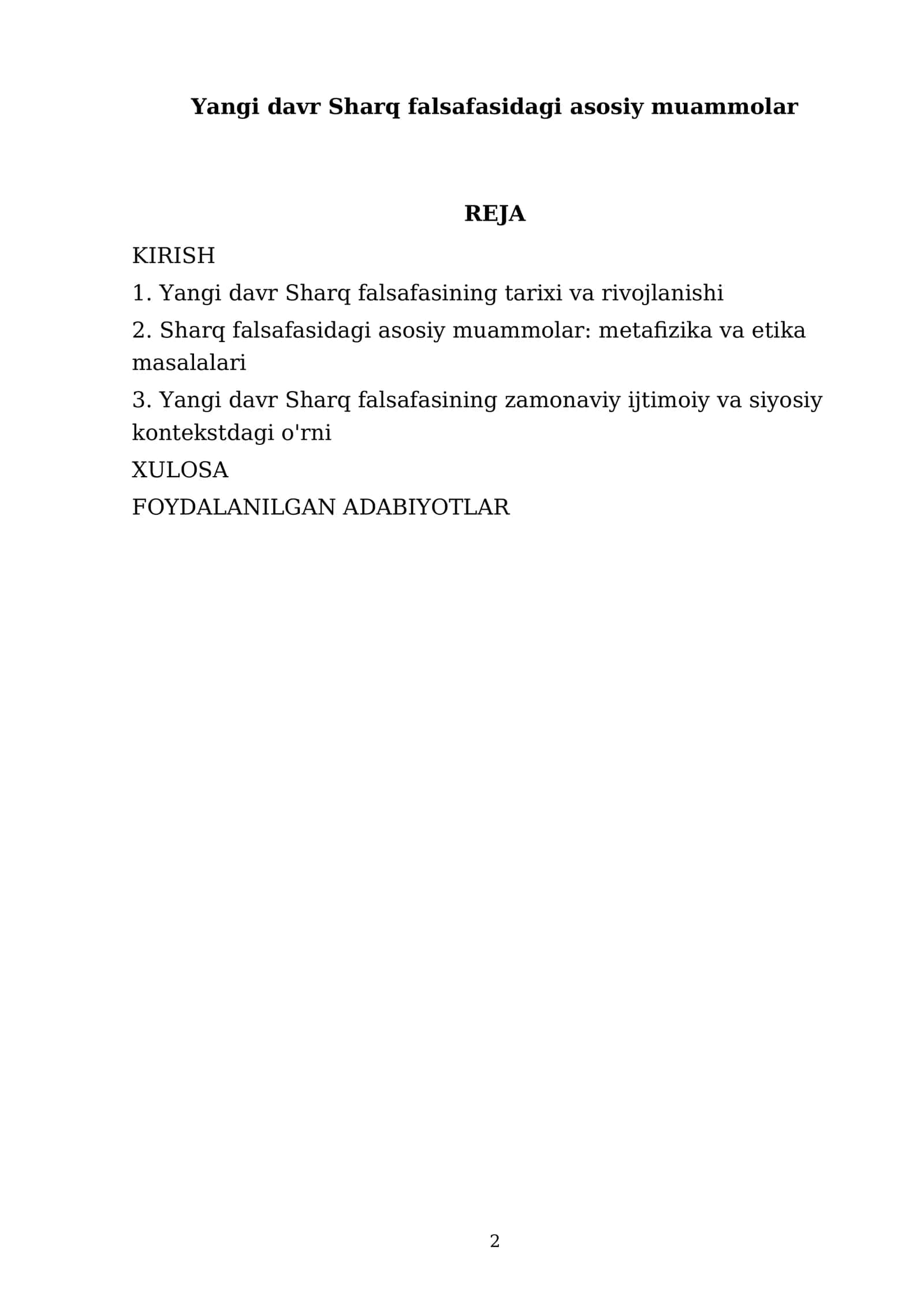 Yangi davr Sharq falsafasidagi asosiy muammolar 2