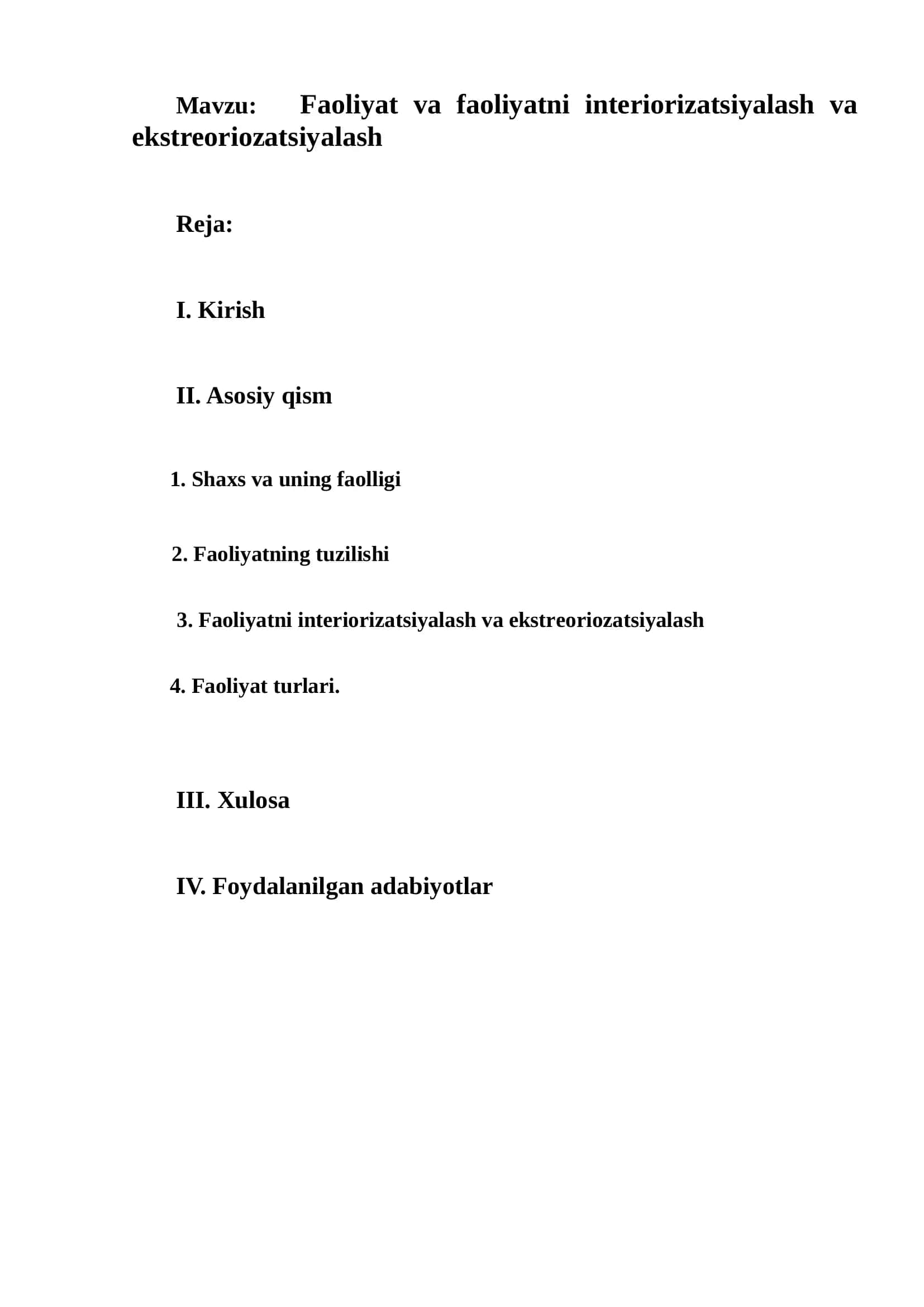 Faoliyat va faoliyatni interiorizatsiyalash va ekstreoriozatsiyalash 2