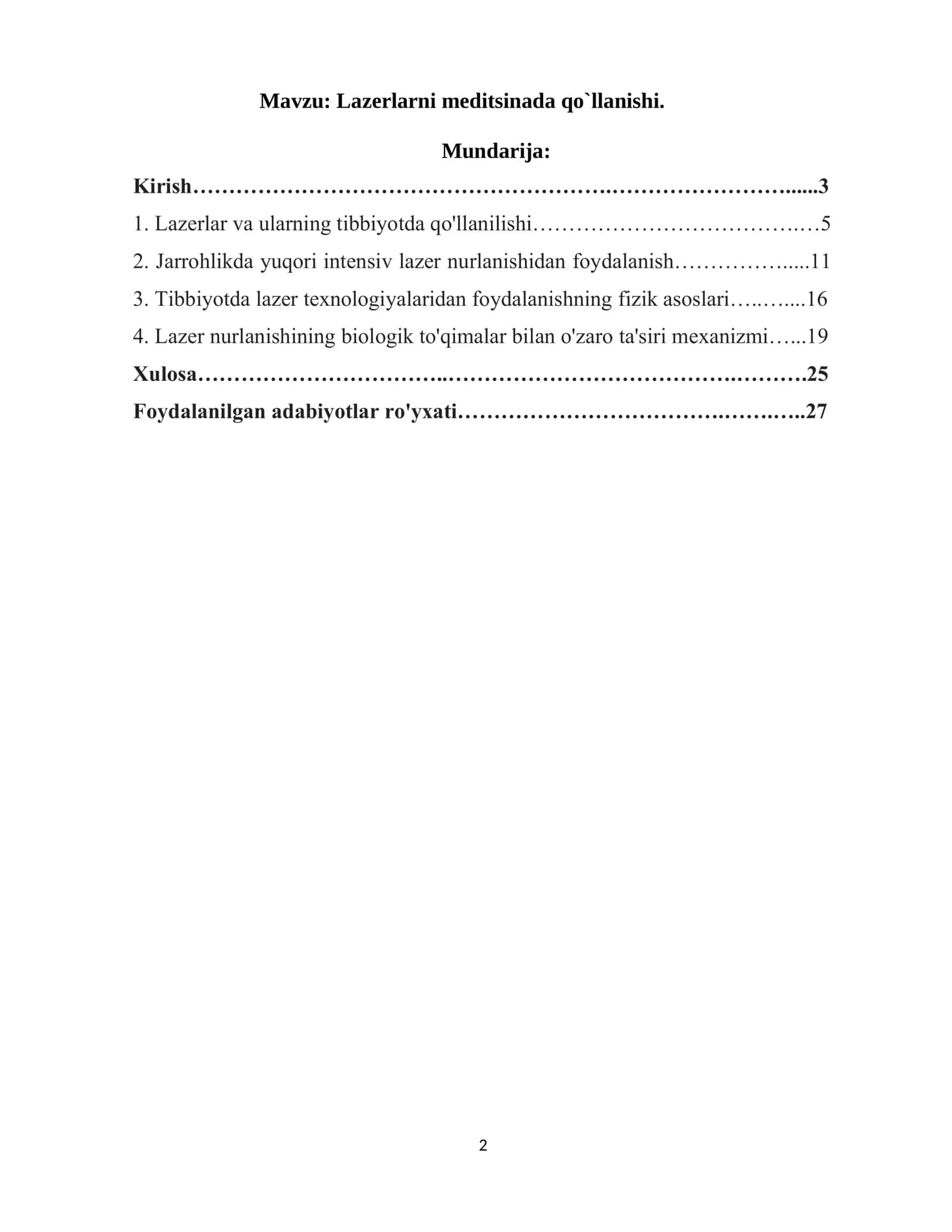 LAZERLARNI MEDITSINADA QO`LLANISHI 2