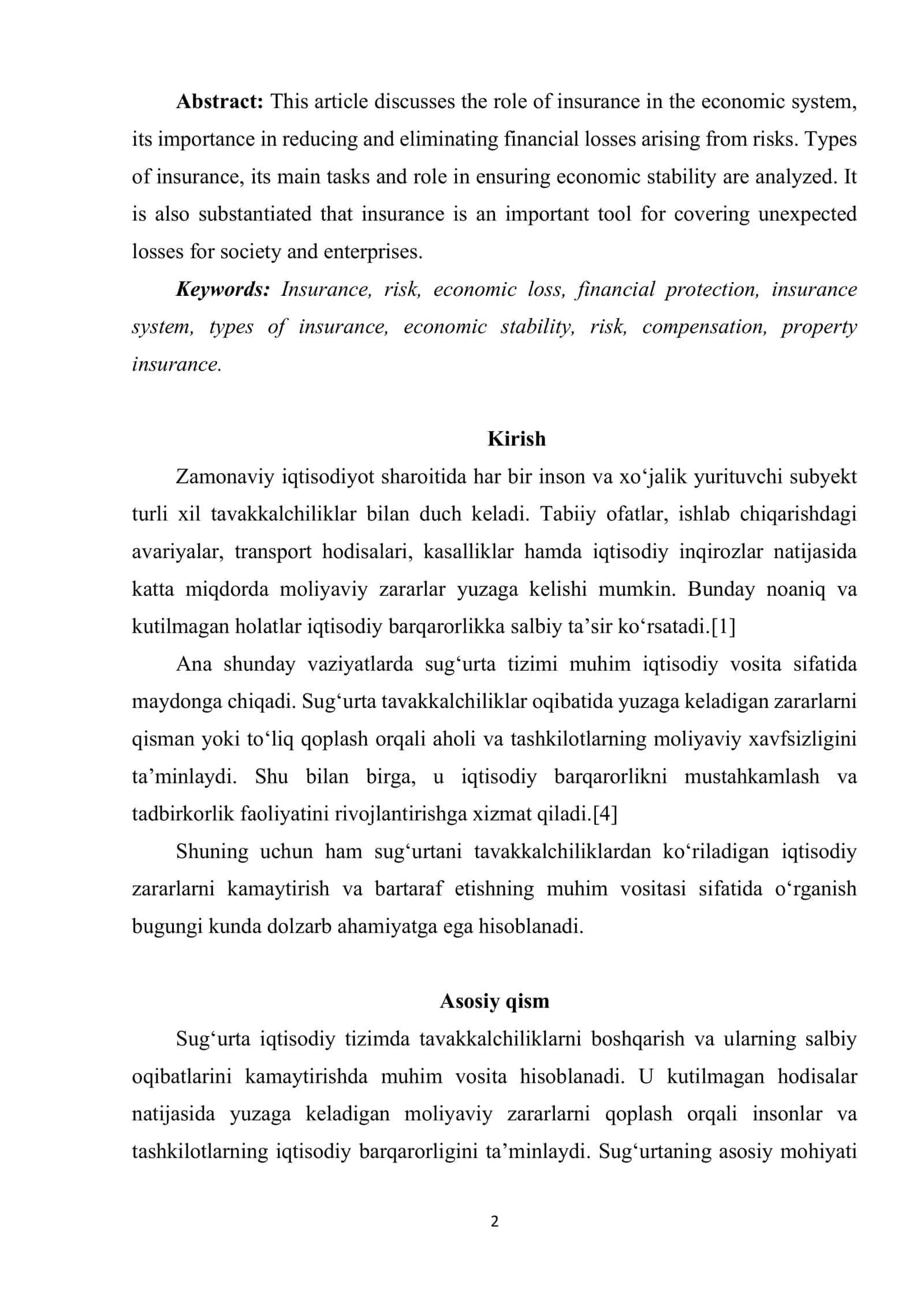 SUG‘URTA TAVAKKALCHILIKLARDAN KO‘RILADIGAN IQTISODIY ZARARLARNI KAMAYTIRISH VA BARTARAF ETISHNING MUHIM VOSITASI 2