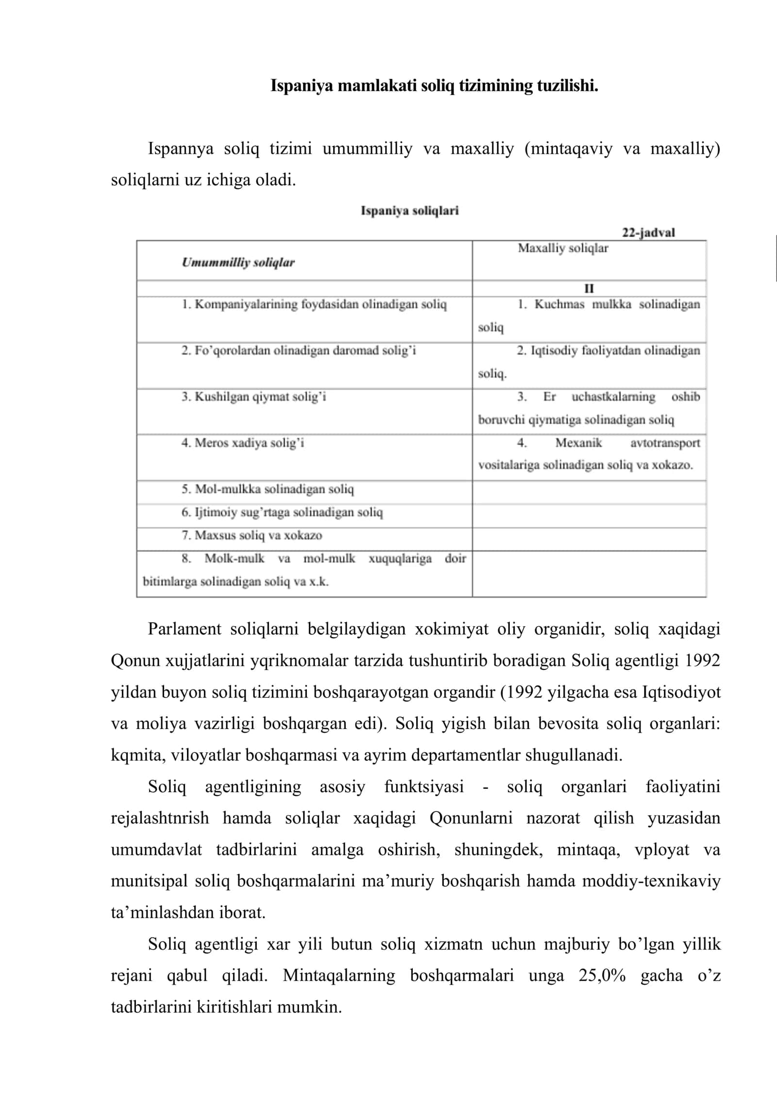 Boshqa davlatlar soliq tizimi va ba’zi bir soliq turlarining uziga xos xususiyatlari 2