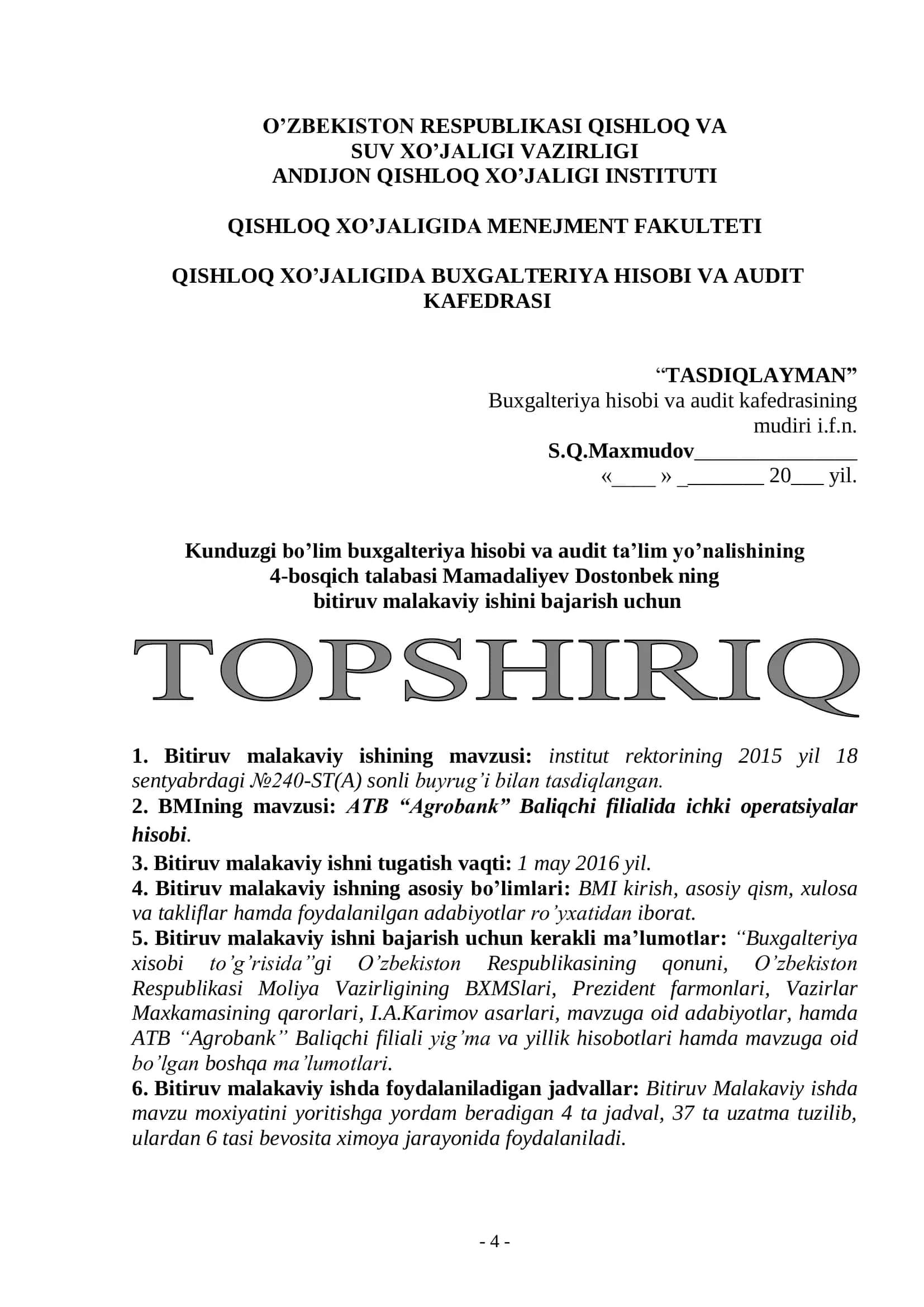 ATB “Agrobank” Baliqchi filialida ichki operatsiyalar hisobi 2