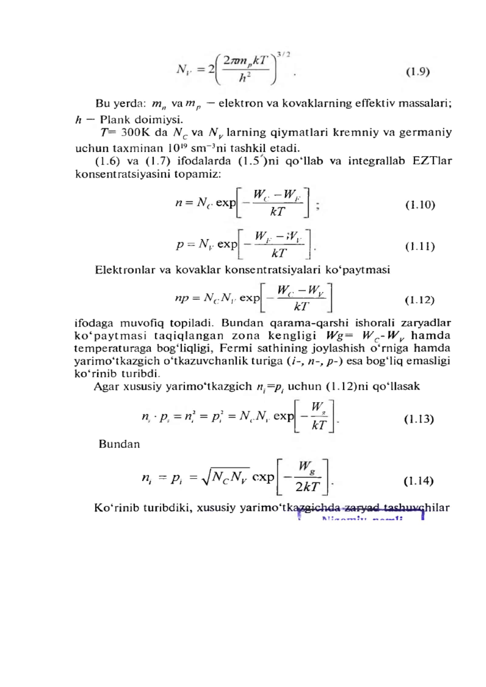 Erkin zaryad tashuvchi konsentratsiyasi 2