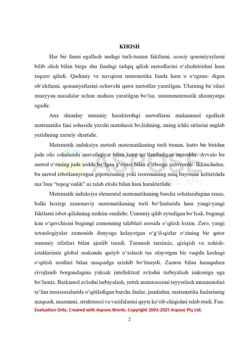 Matematik Induksiya va unga doir misollar tatbiqi 2