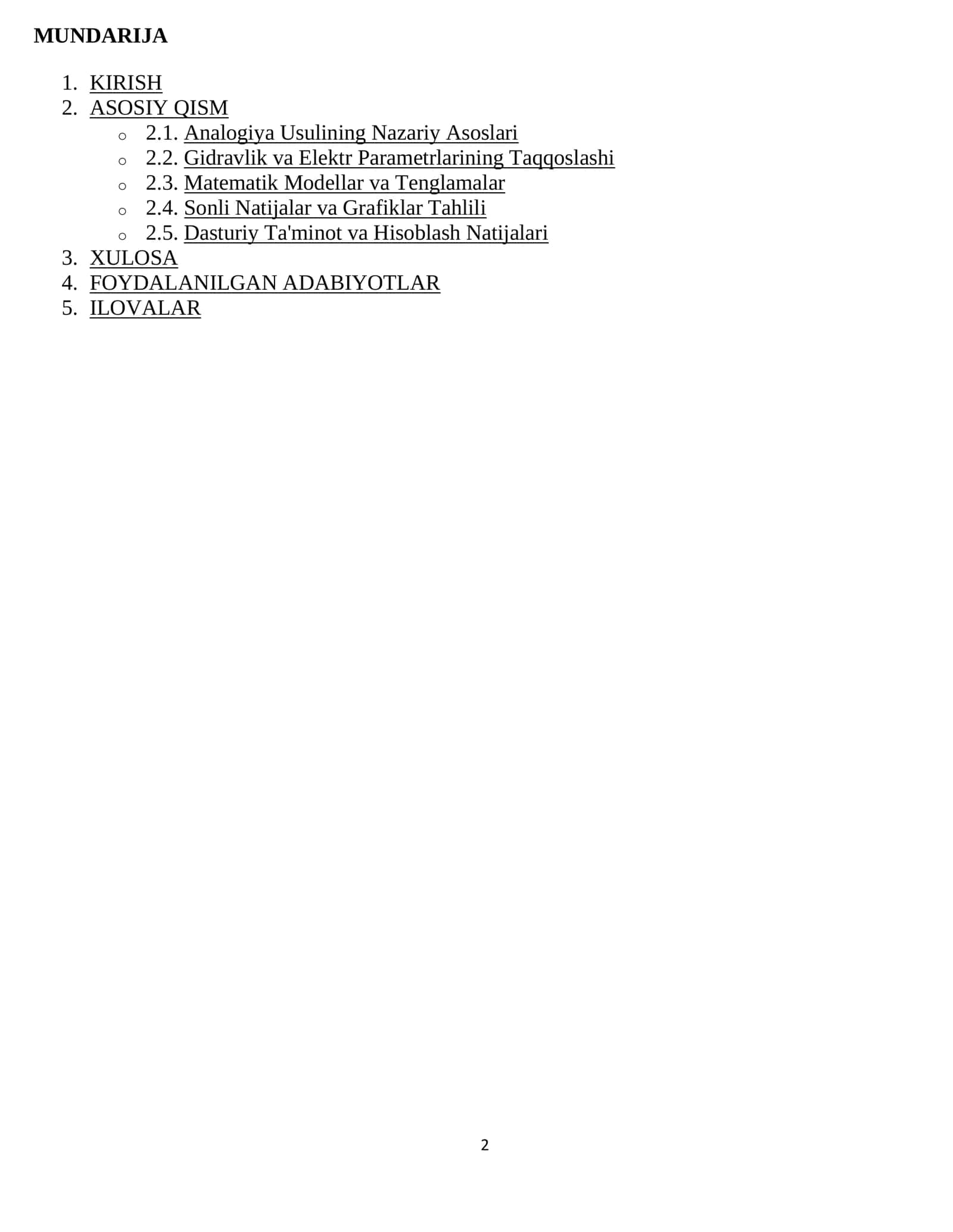 Matematik Modellashtirishda Analogiya Usuli: Gidravlik Tizim ↔ Elektr Zanjiri 2