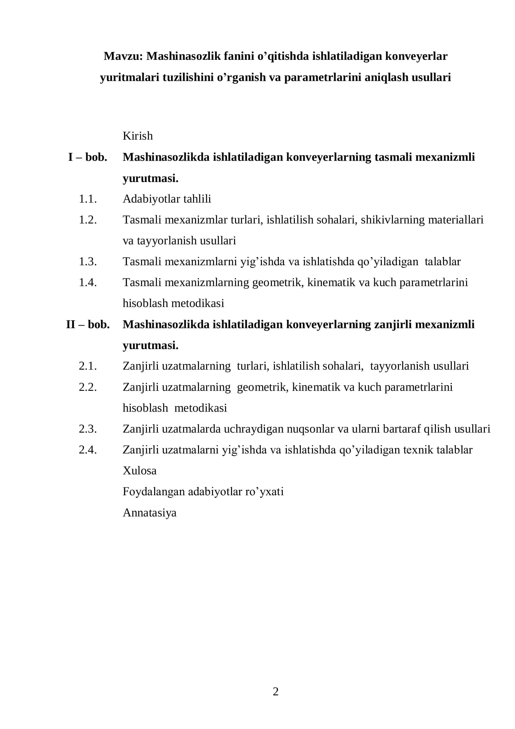 Mashinasozlik fanini o’qitishda ishlatiladigan konveyerlar yuritmalari tuzilishini o’rganish va parametrlarini aniqlash usullari 2