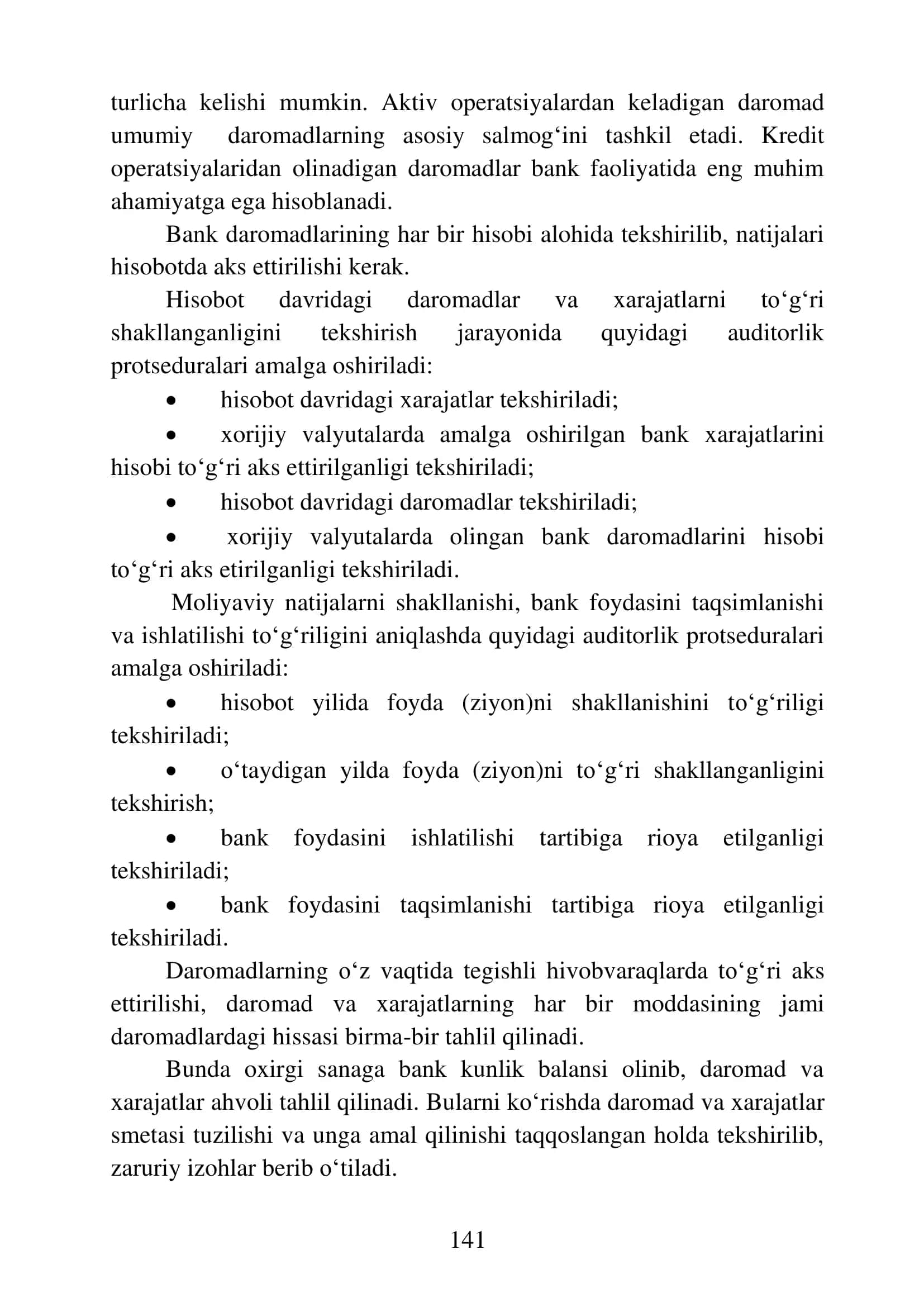 Tijorat Banklari Daromadlari, Xarajatlari va Foydasi Auditi 2