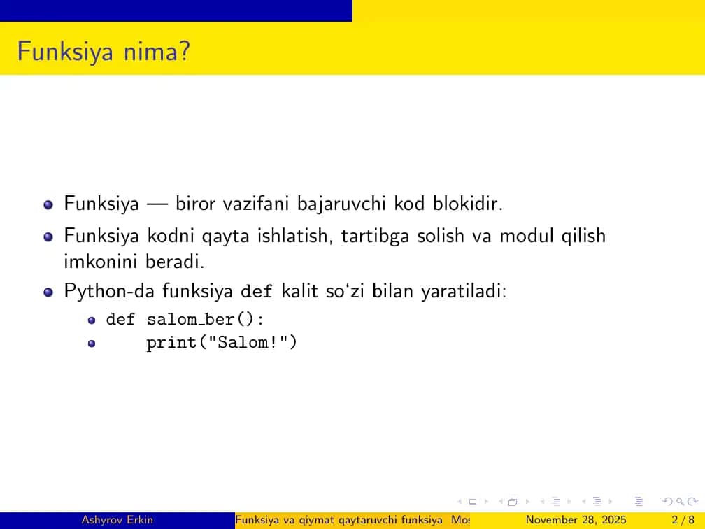 Funksiya va qiymat qaytaruvchi funksiya 2