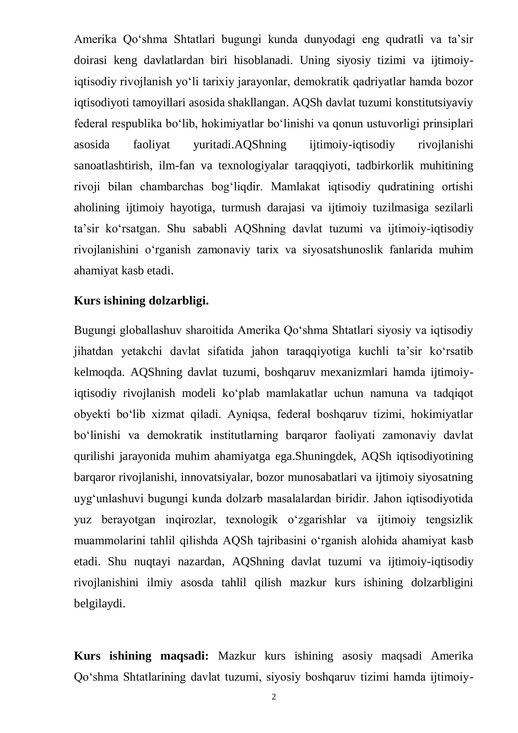 AQShning Davlat tuzumi va Ijtimoiy-iqtisodiy Rivojlanish 2