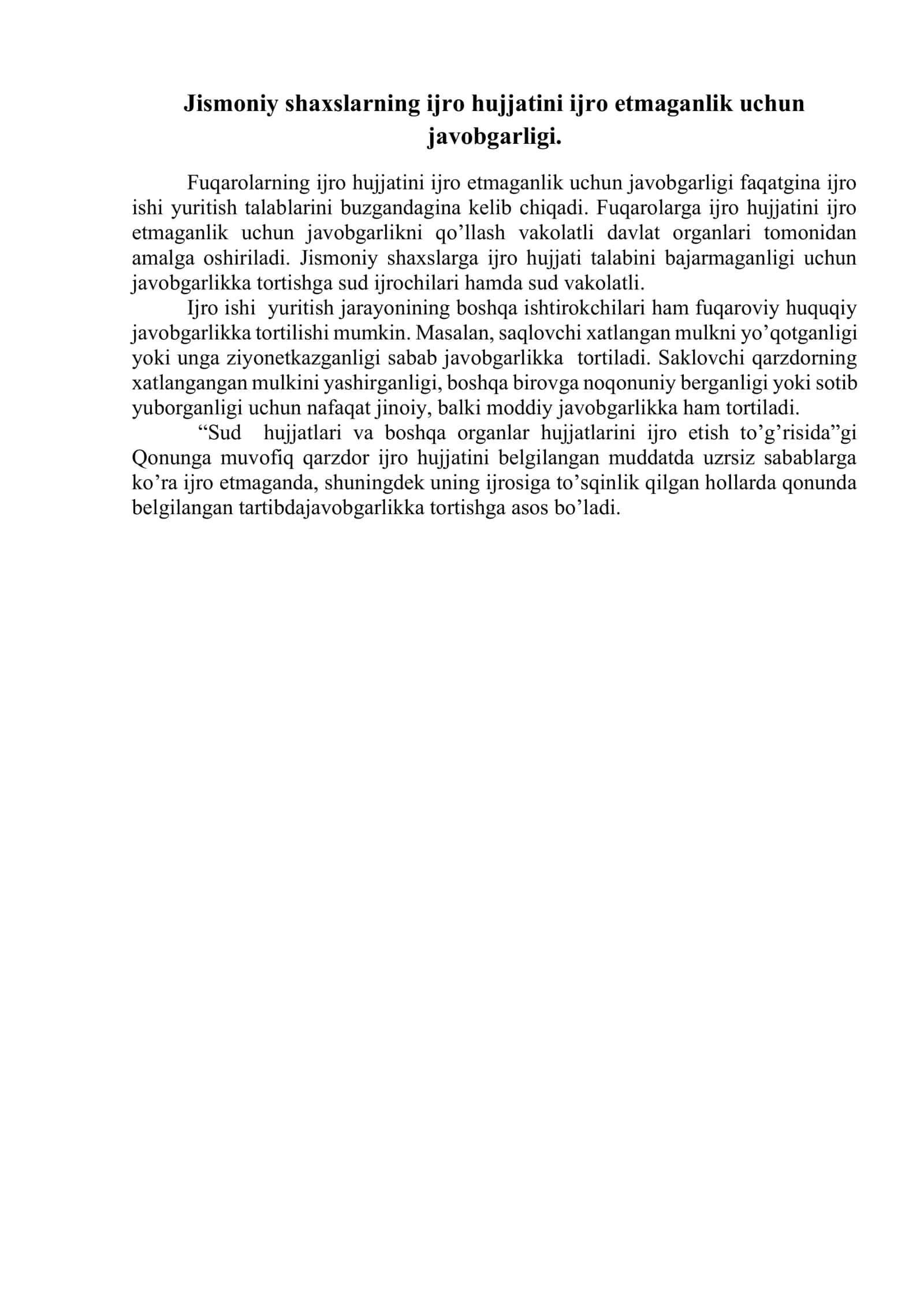 Ijro hujjatini ijro etmaganlik uchun javobgarlik 2