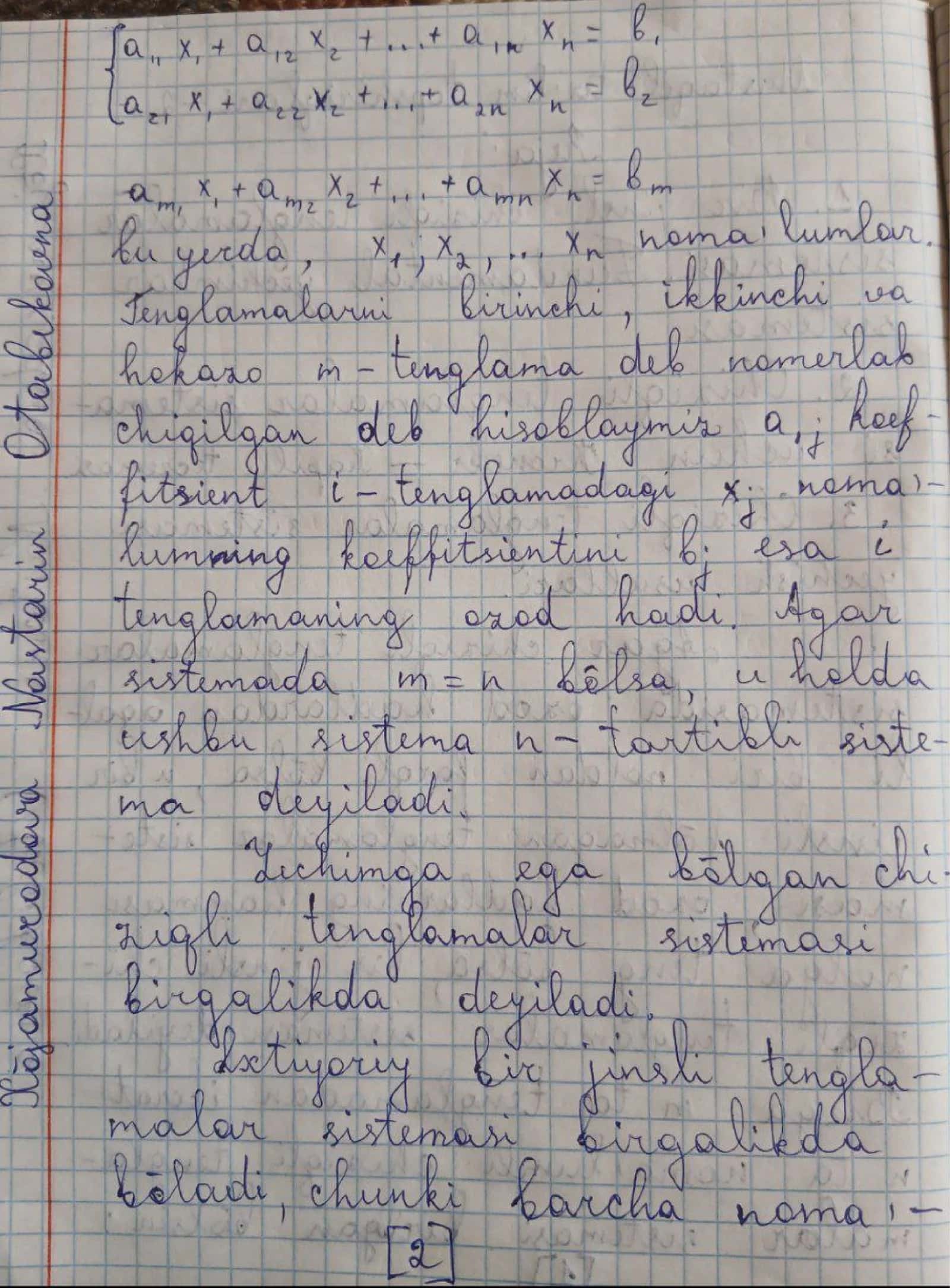 ​Chiziqli algebra va analitik geometriya: Mustaqil ish namunasi 2