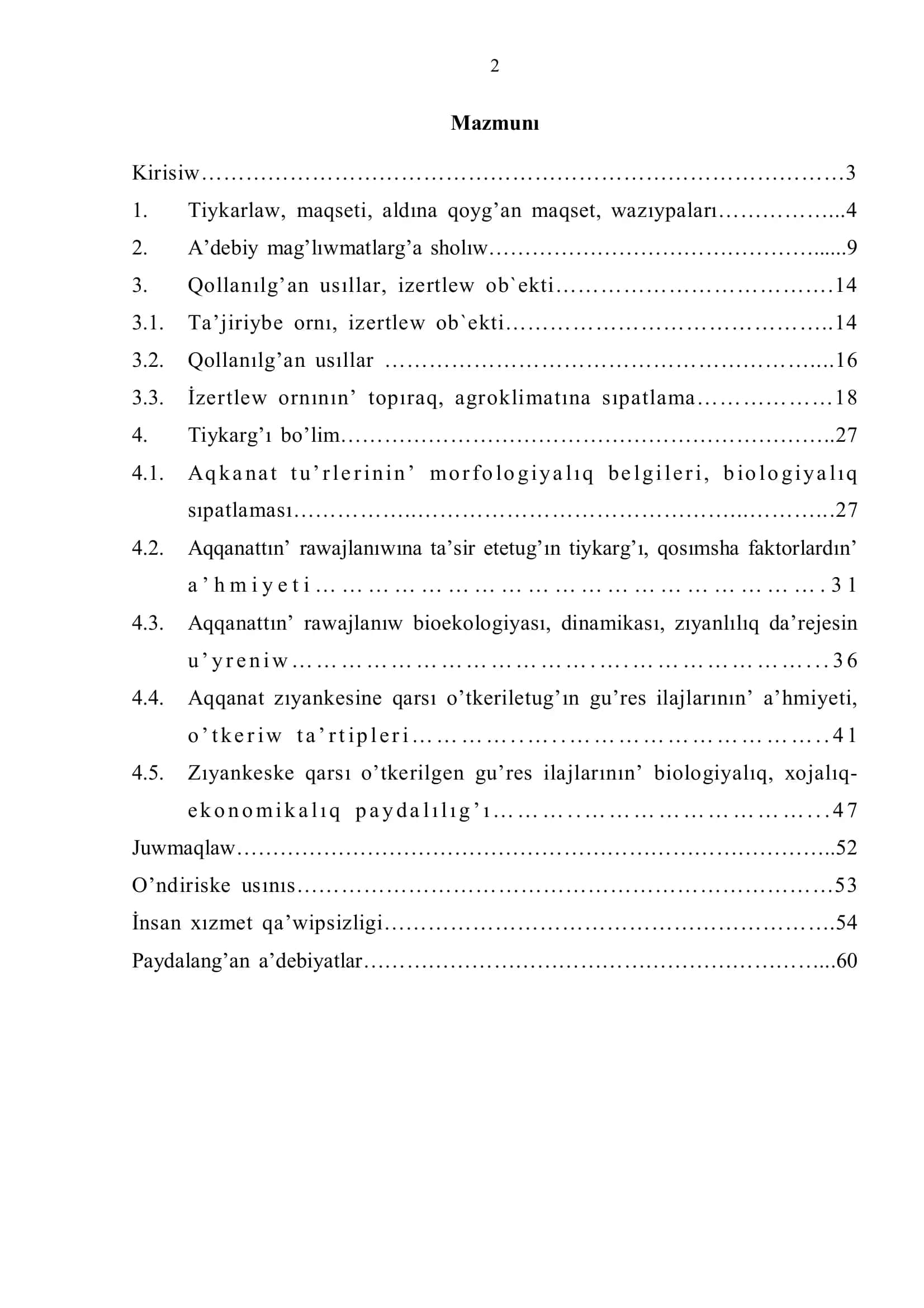 O’SİMLİKLERDİ QORG’AW HA’M KARANTİN TA’LİM BAG’DARI 2