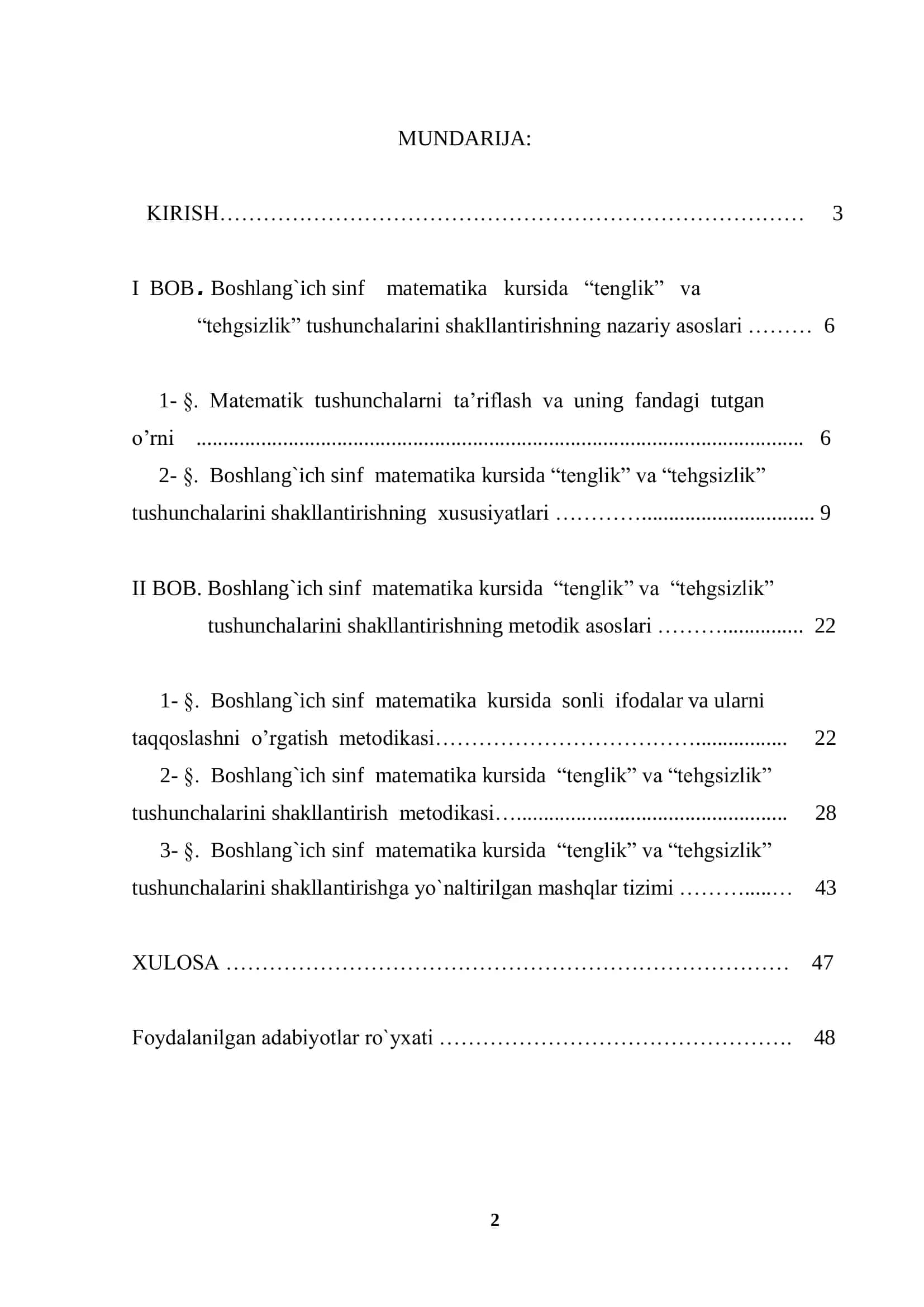 Boshlang’ich sinf matematika kursida “Tenglik” va “Tengsizlik” Tushunchalarini Shakllantirish Metodikasi 2