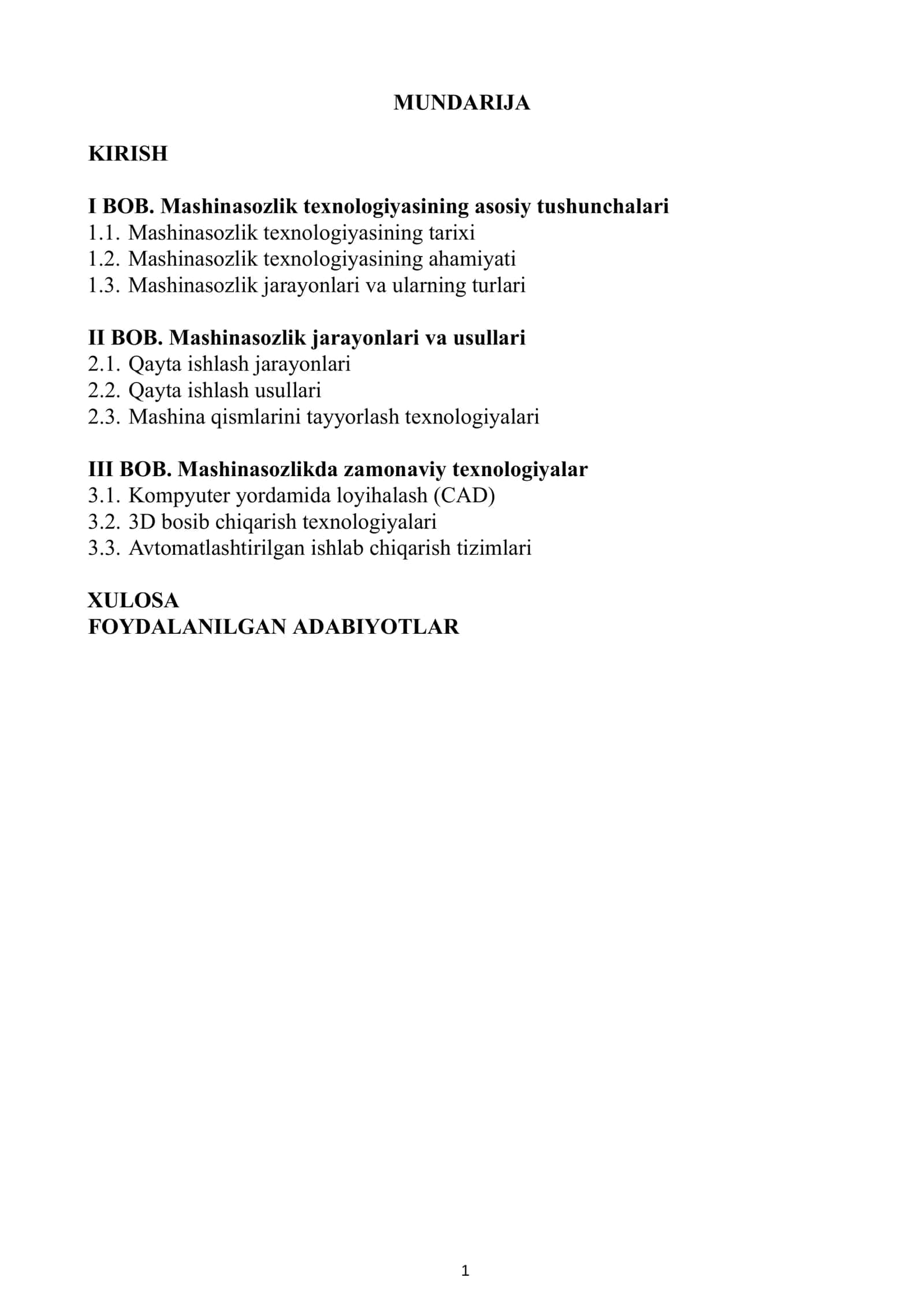 MASHINASOZLIK TEXNOLOGIYASI ASOSLARI FANIDAN TAYYORLAGAN KURS ISHI 2