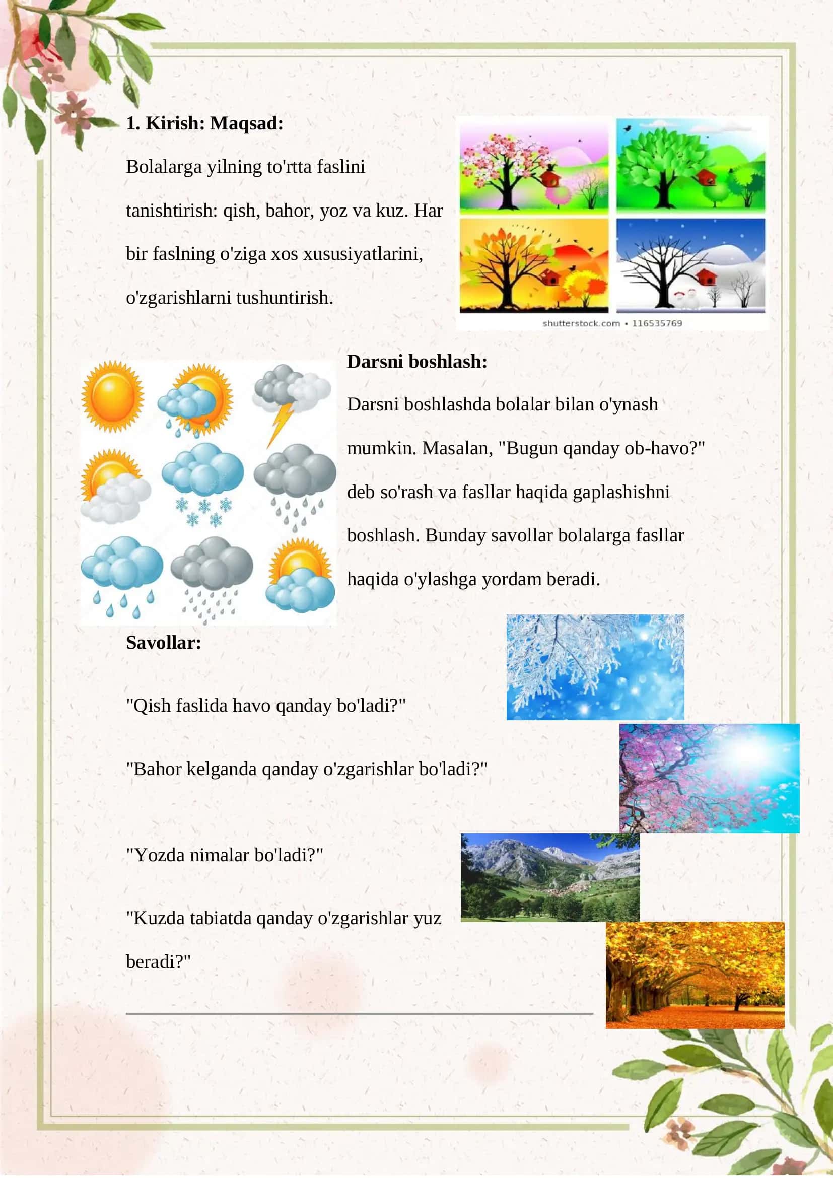 Bolalarni yil fasllari bilan tanishtirish 2