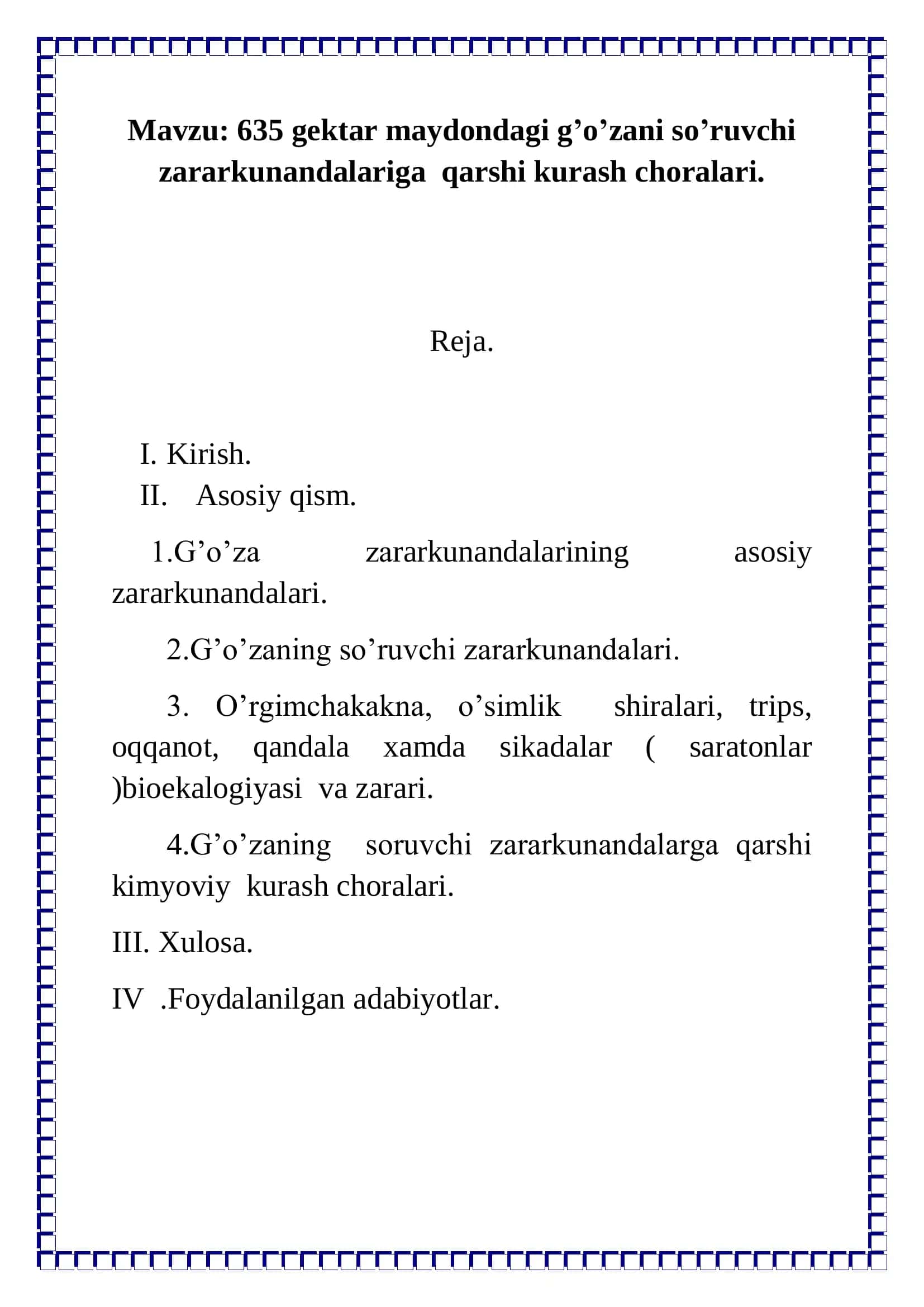 635 gektar maydondagi g’o’zani so’ruvchi zararkunandalariga qarshi kurash choralari 2