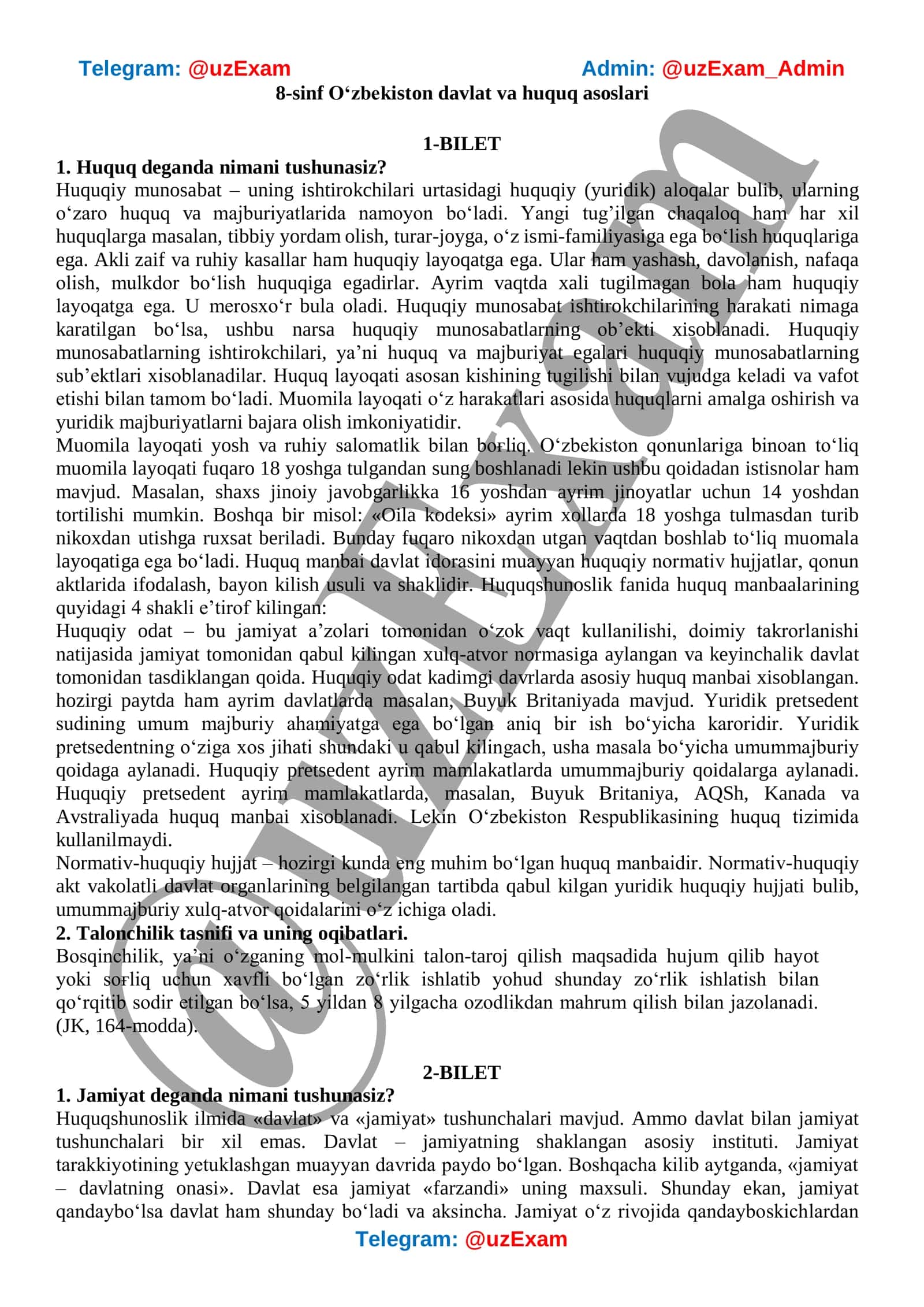 8-sinf O‘zbekiston davlat va huquq asoslari 2