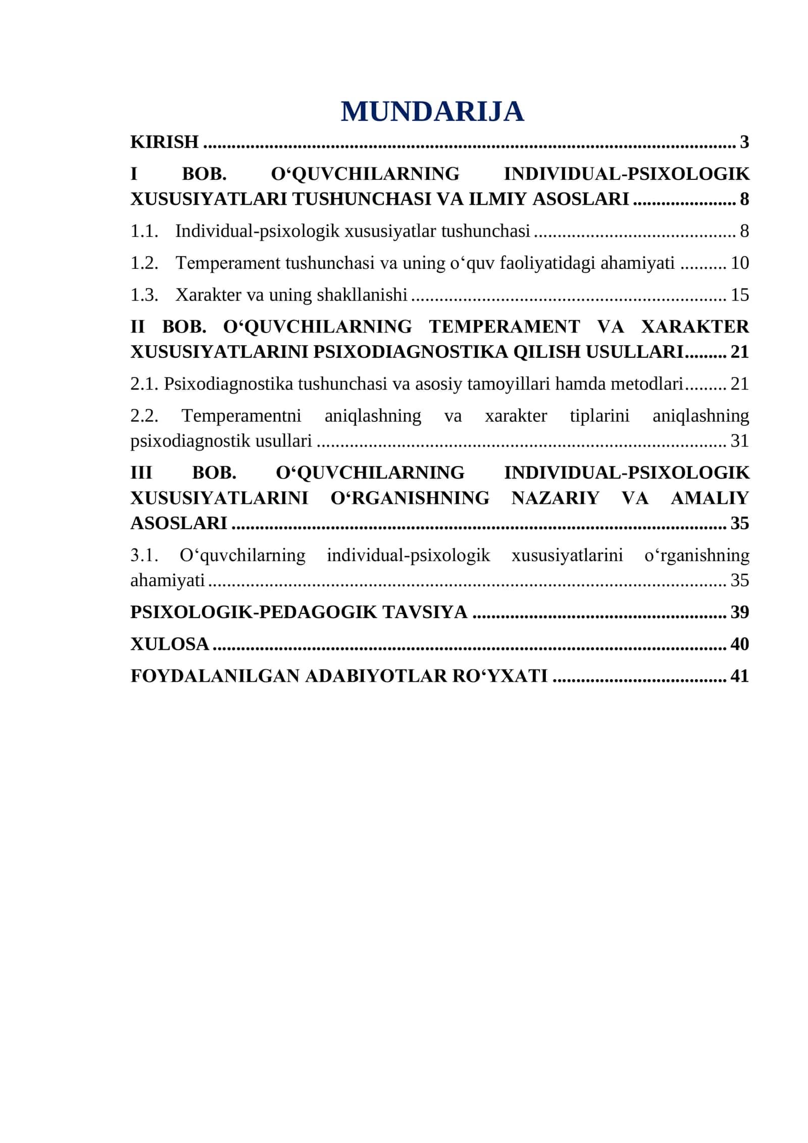 O‘quvchilarning individual-psixologik xususiyatlari psixodiagnostikasi: temperament va xarakter 2