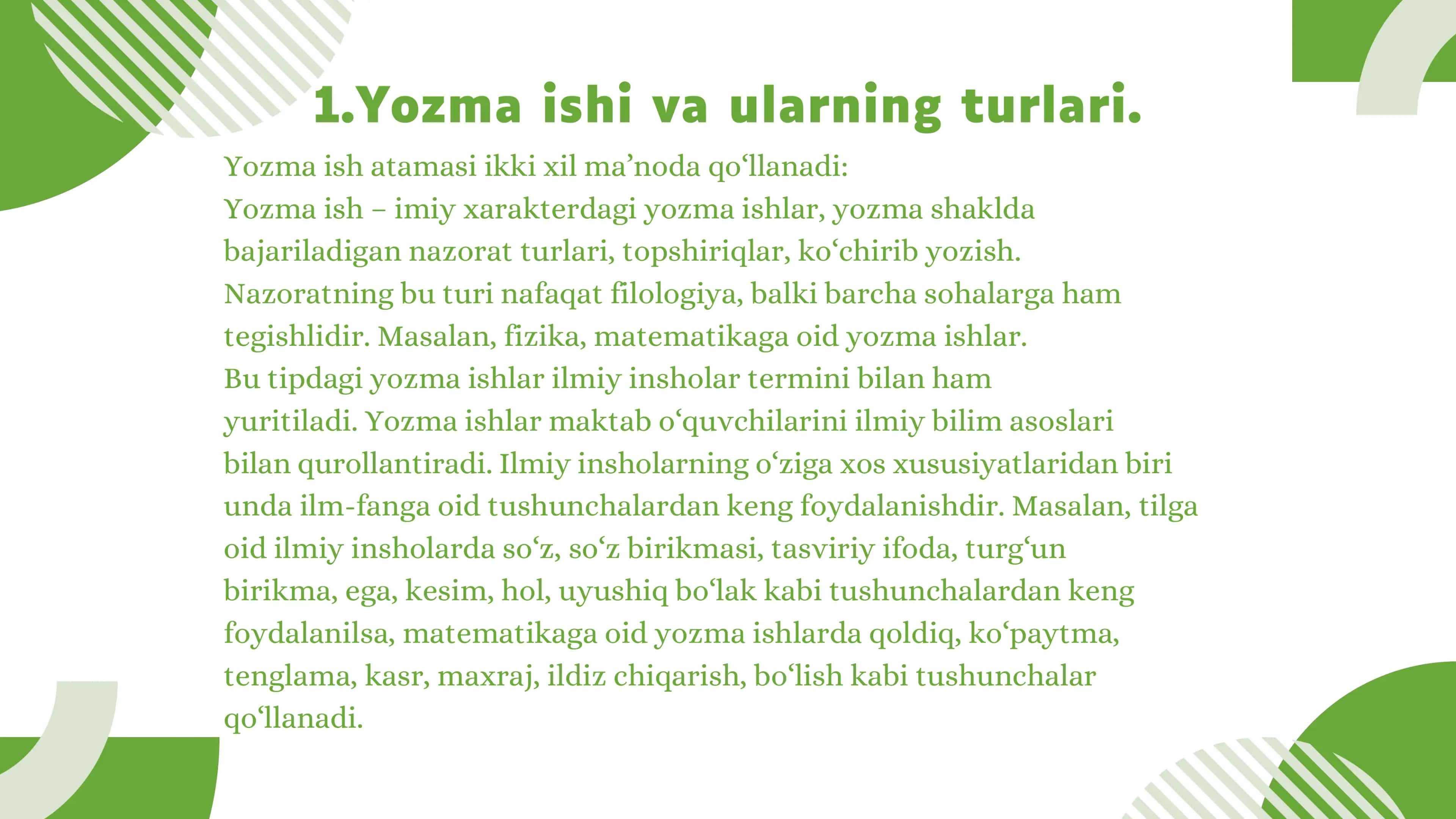 Yozma ishlarni tashkil qilish va baholash 2