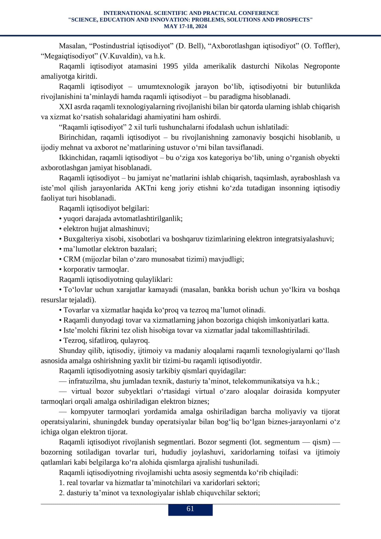 RAQAMLI IQTISODIYOTNING TARKIBIY QISMLARI VA ASOSIY KO‘RSATKICHLARI 2
