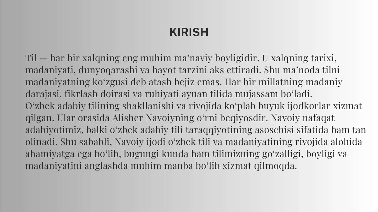 Til madaniyat kuzgusi. O‘zbek adabiy tili rivojida Alisher Navoiy ijodi. 2