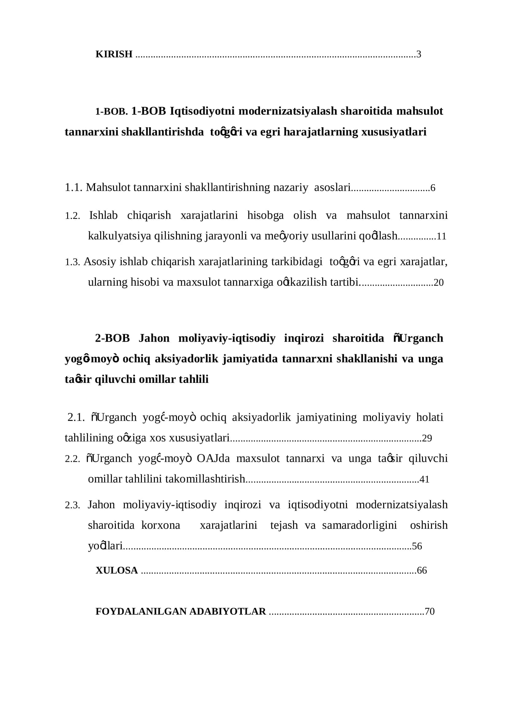 Iqtisodiyot (Makroiqtisodiyot) ta’lim yo`nalishi bo`yicha bakalavr darajasini olish uchun BITIRUV MALAKAVIY ISHI 2