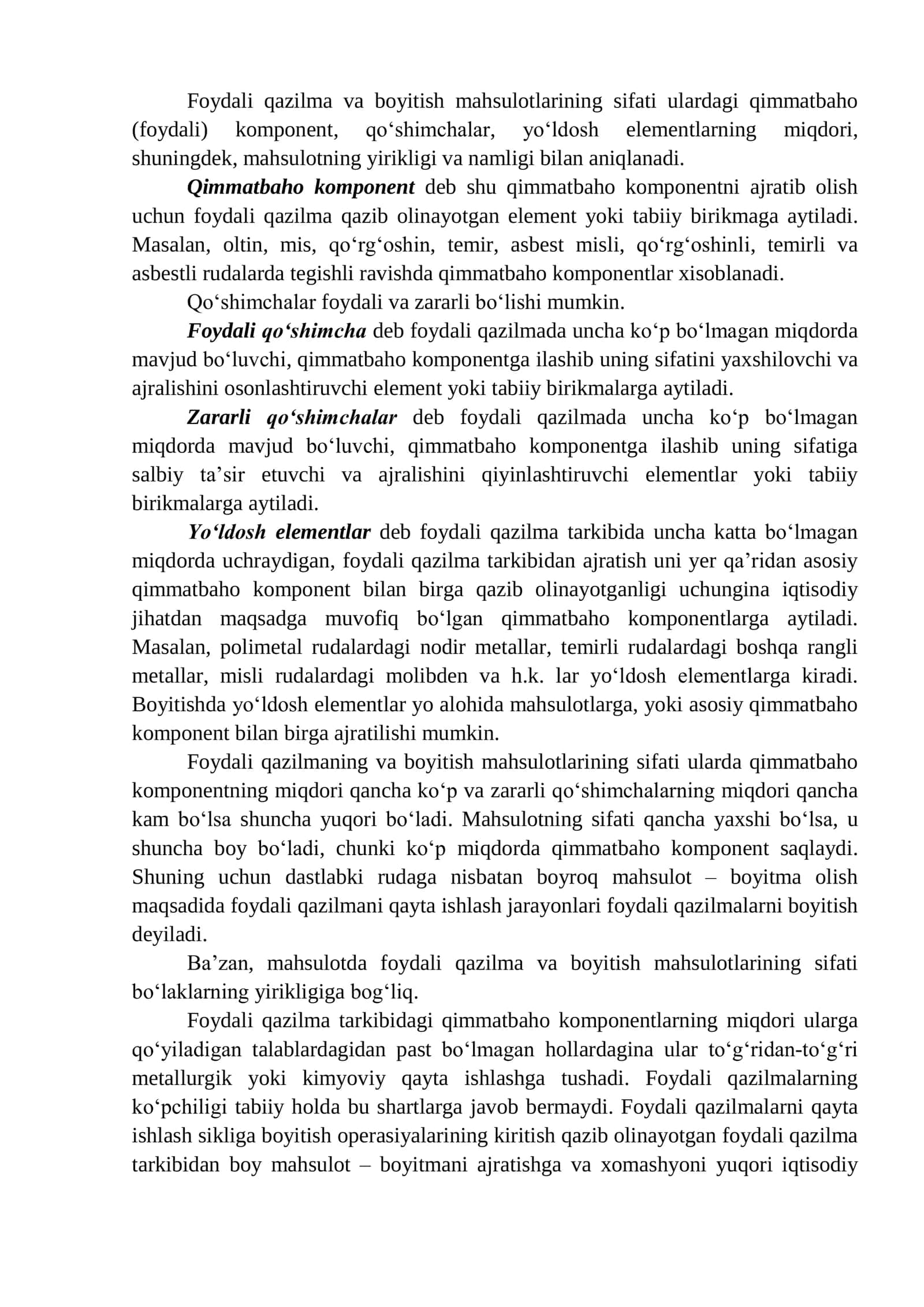 Foydali qazilmalarning  xalq xo‘jaligidagi va respublikamiz moddiy-texnika bazasini yaratishdagi  ahamiyati. 2
