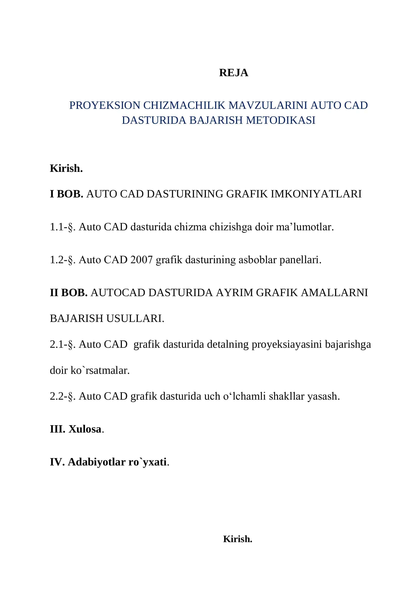 PROYEKSION CHIZMACHILIK MAVZULARINI AUTO CAD DASTURIDA BAJARISH METODIKASI 2
