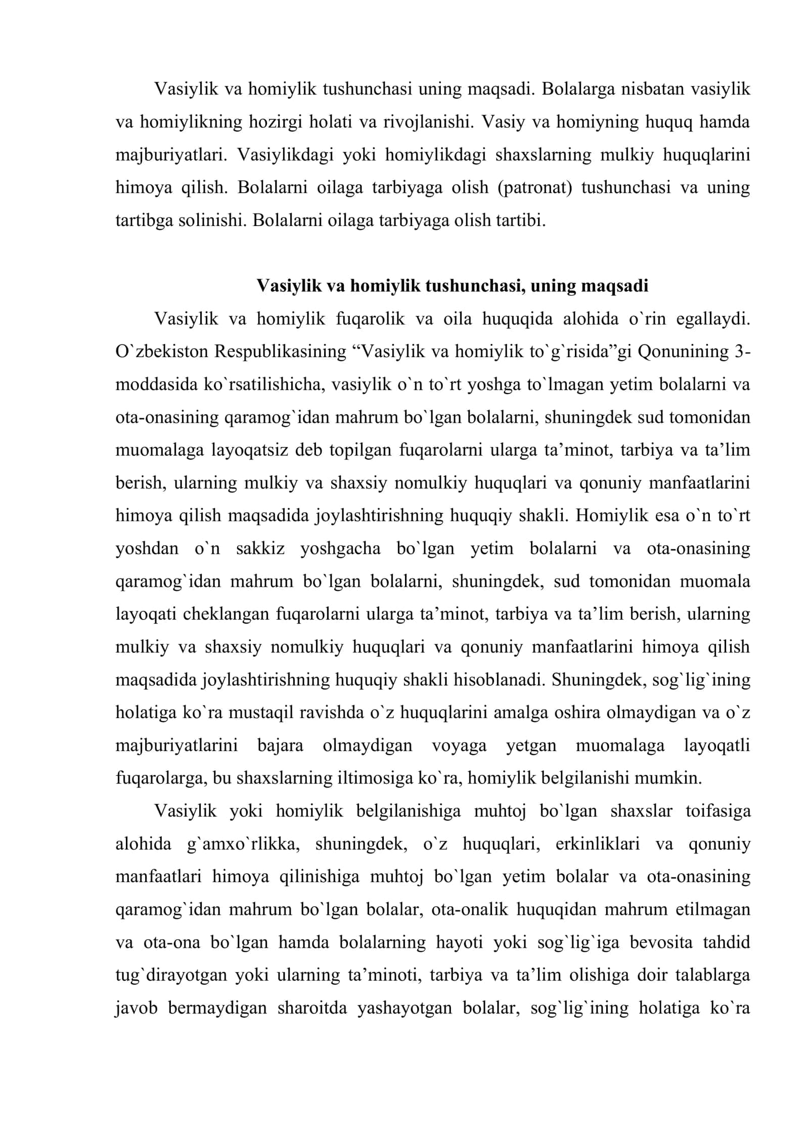 Vasiylik va homiylik. Bolalarni oilaga tarbiyaga olish 2