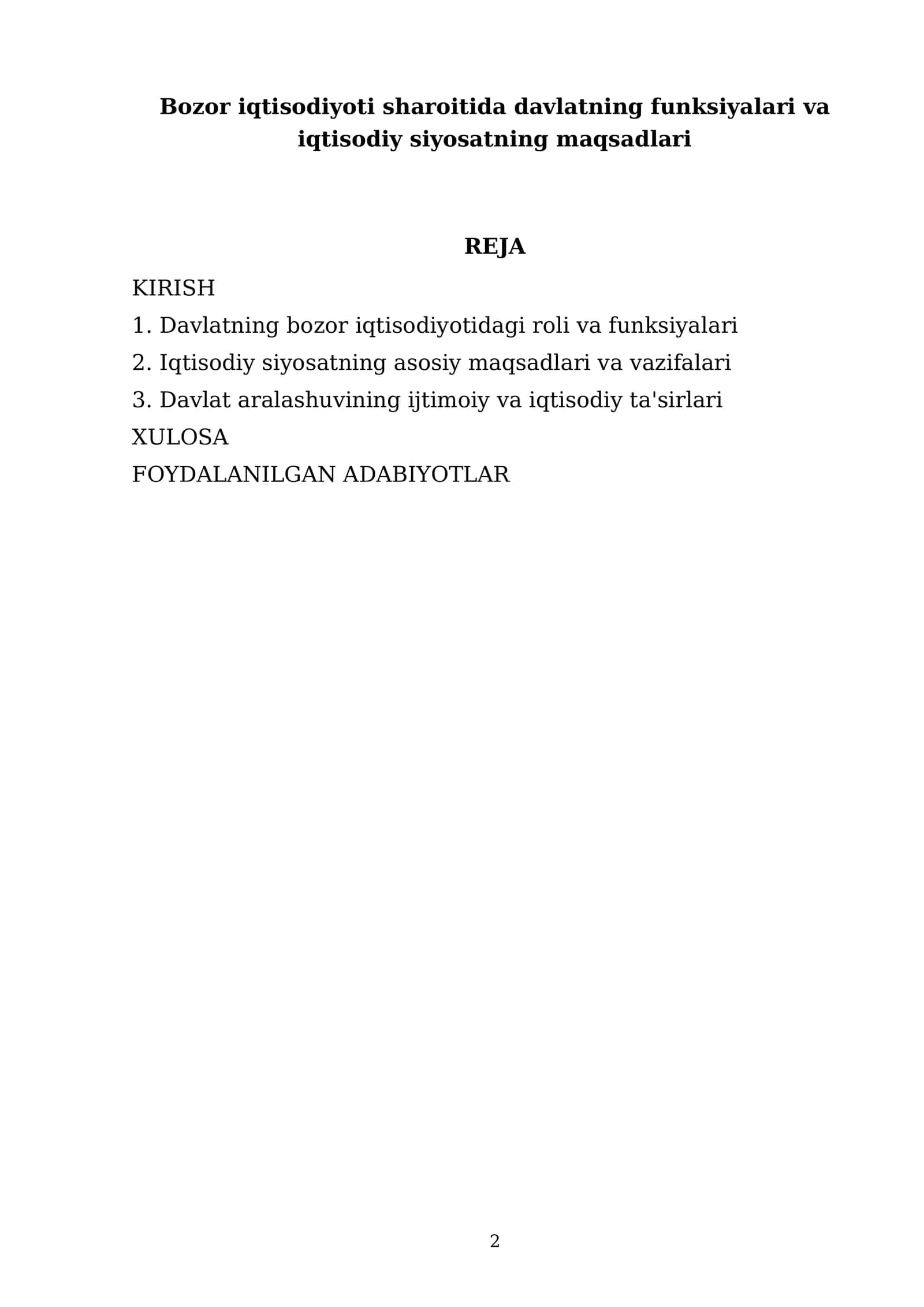 Bozor iqtisodiyoti sharoitida davlatning funksiyalari va iqtisodiy siyosatning maqsadlari 2