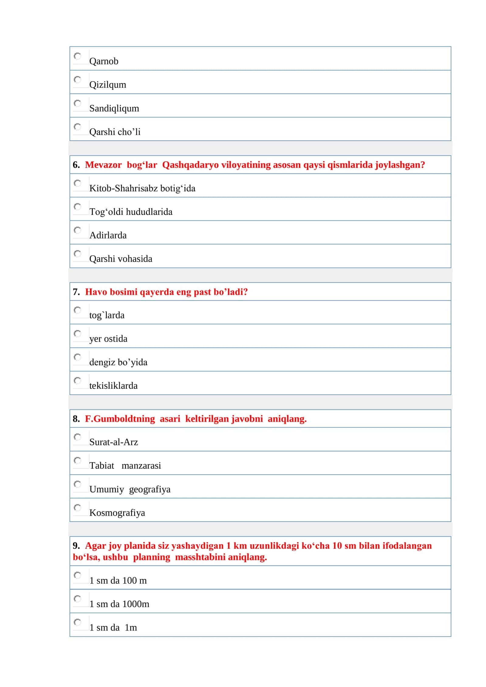 GEOGRAFIYA ONLNE TEST 2018 2