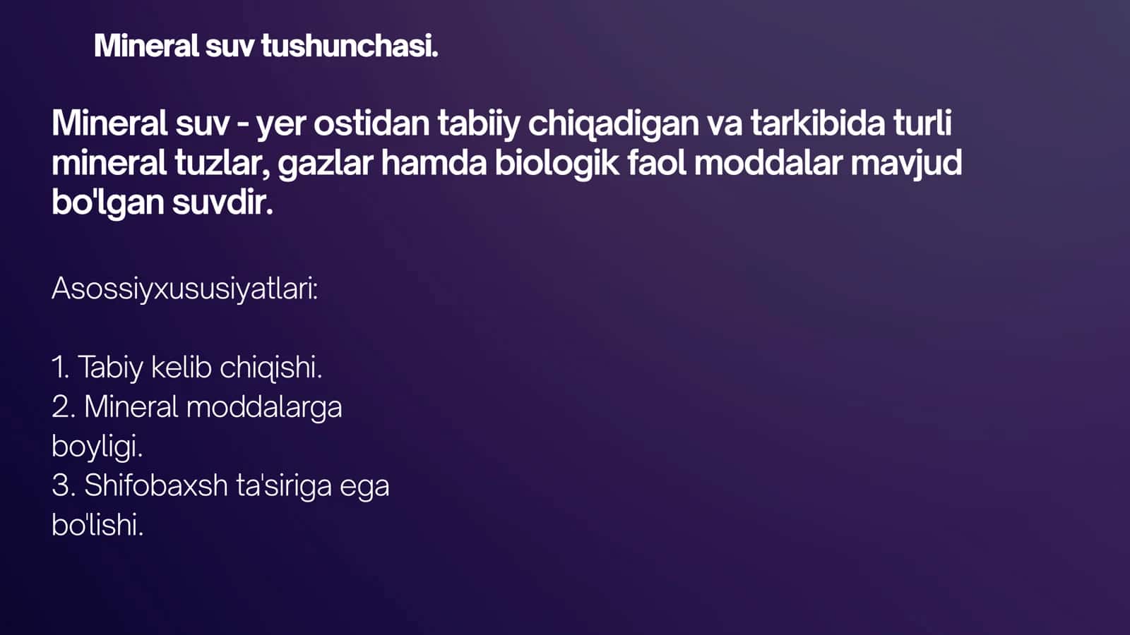 Mineral suvlarning shifobaxshlik xususiyatlari va tuz tarkini tekshirish 2