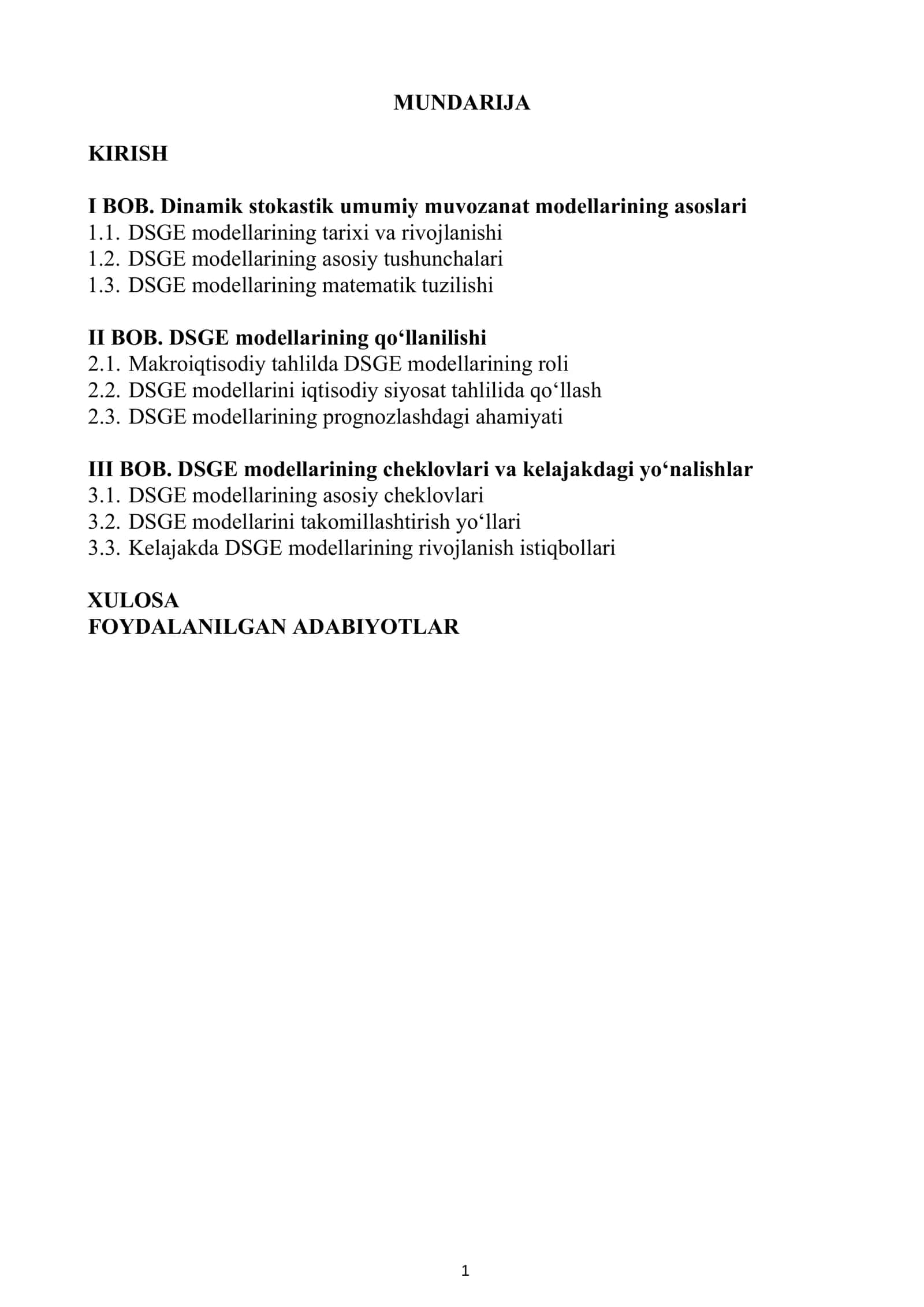 Dinamik stokastik umumiy muvozanat (DSGE) modellarining tuzilishi va qoʻllanilishi 2