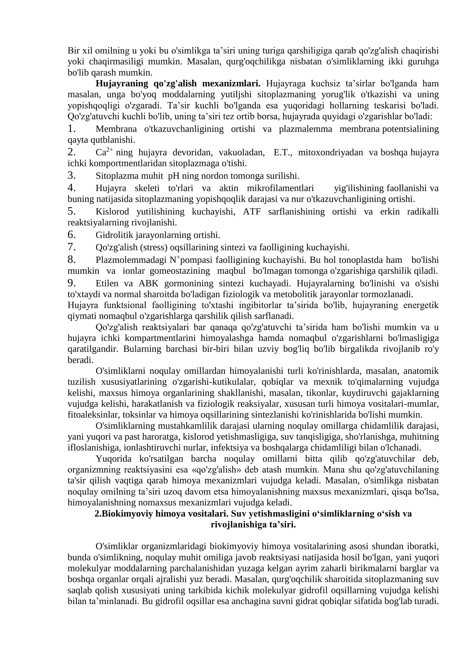O'simliklar Chidamliligi va Himoyalanish Fiziologiyasi 2