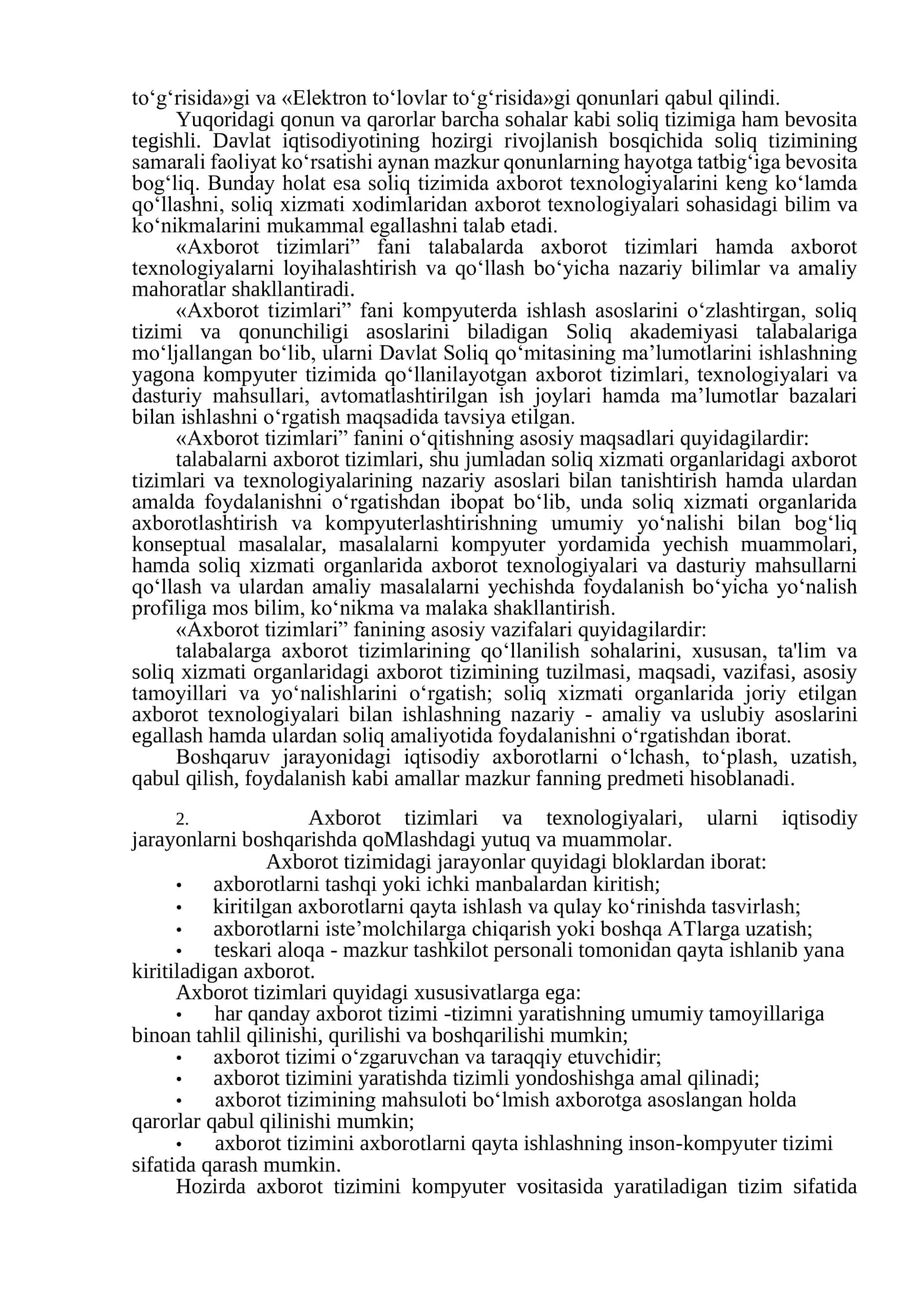 Tizimlarni faoliyat ko’rsatish va rivojlanish qonuniyatlari 2