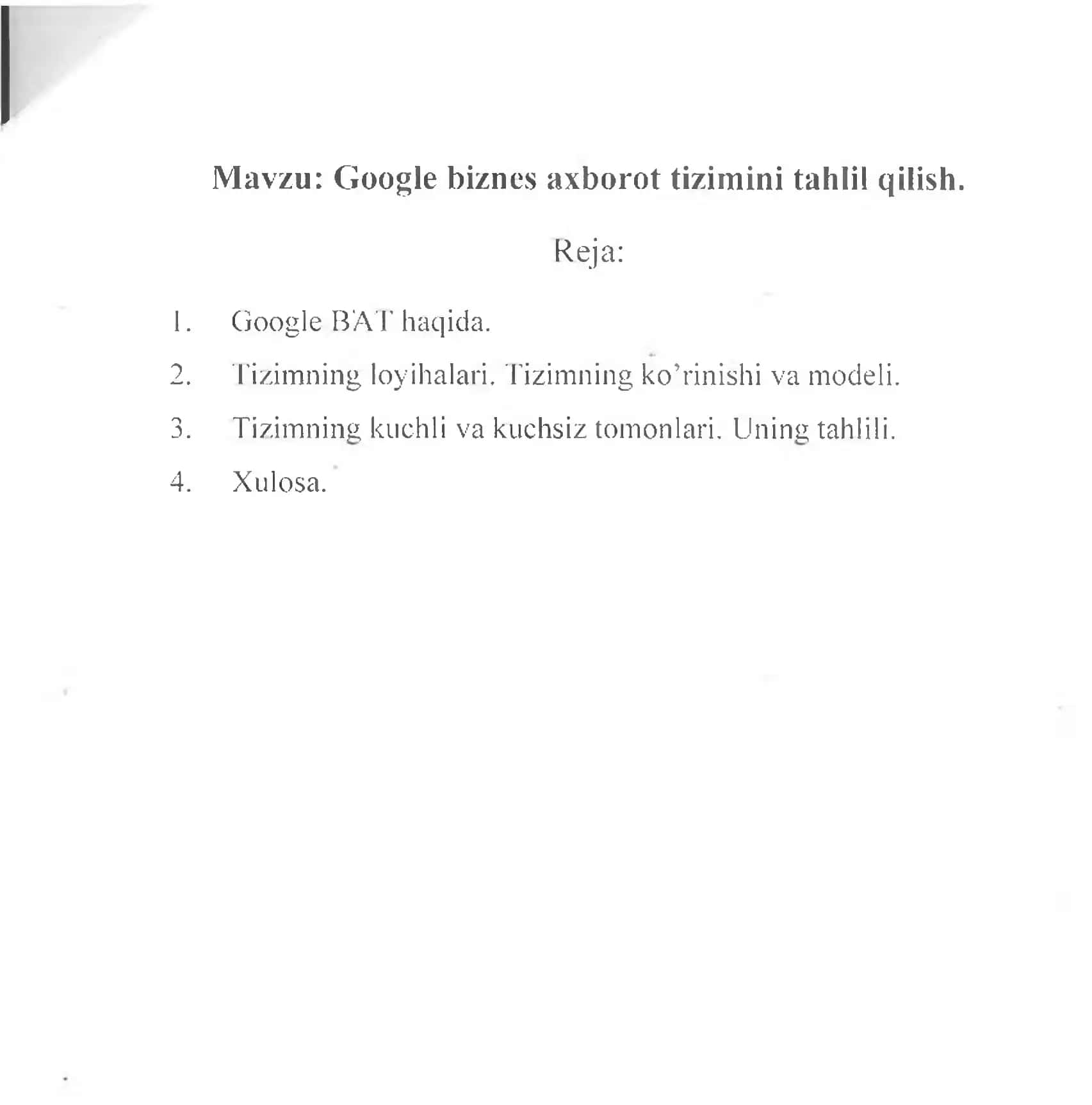 Google biznes axborot ti/imini tahlil qilish 2