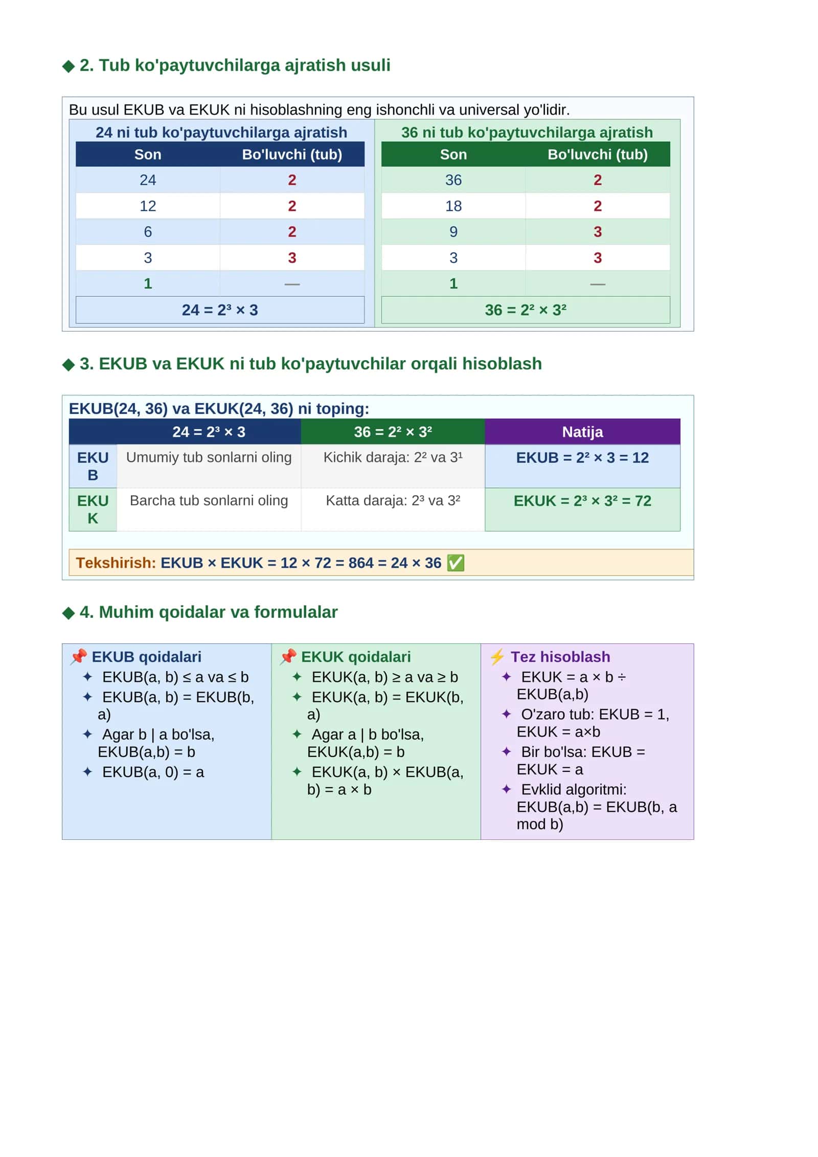 EKUB va EKUK (5-sinf uchun dars ishlanma) 2