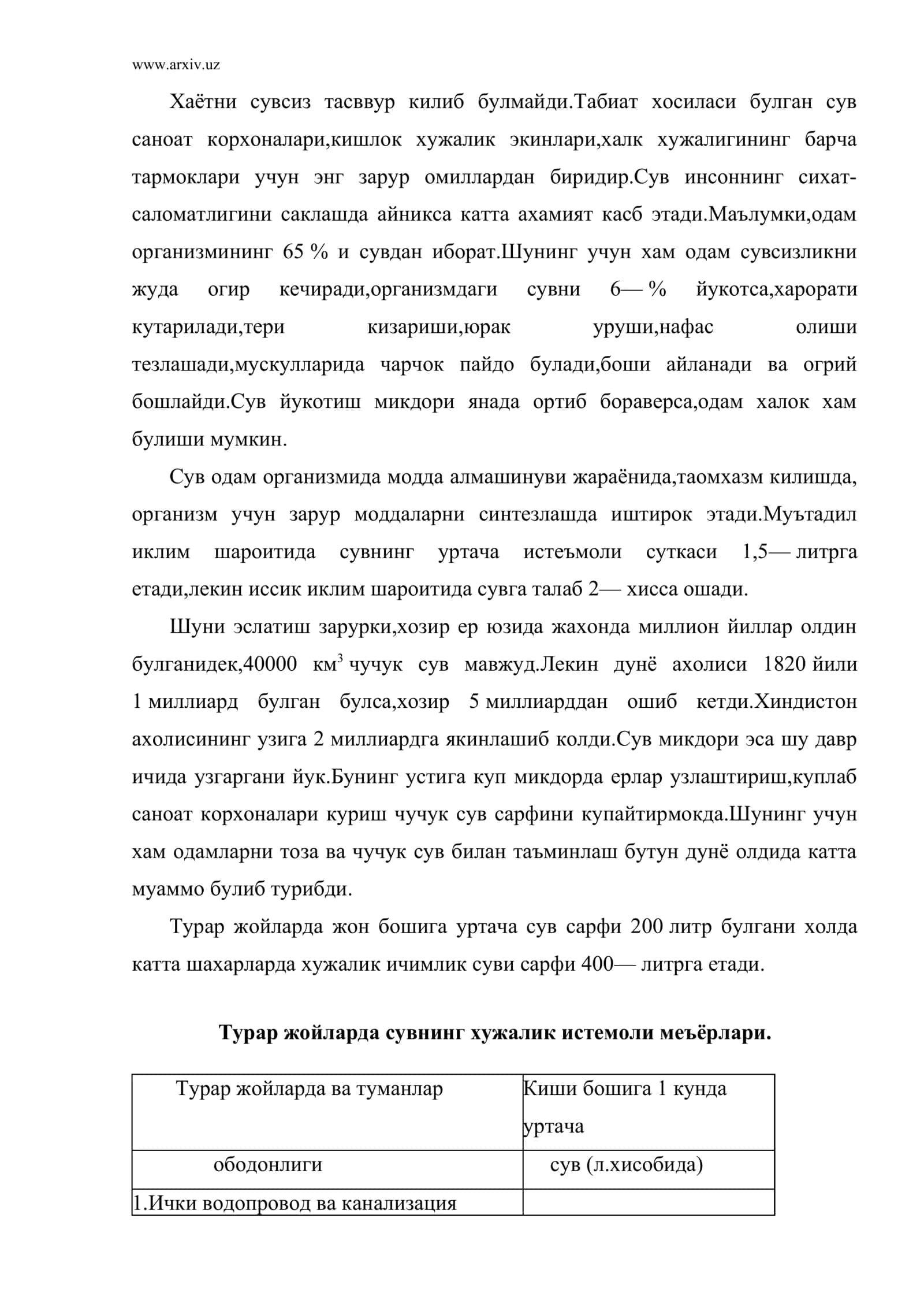 Ахоли турар жойларини тоза ичимлик ва хужалик суви билан таъминлаш 2