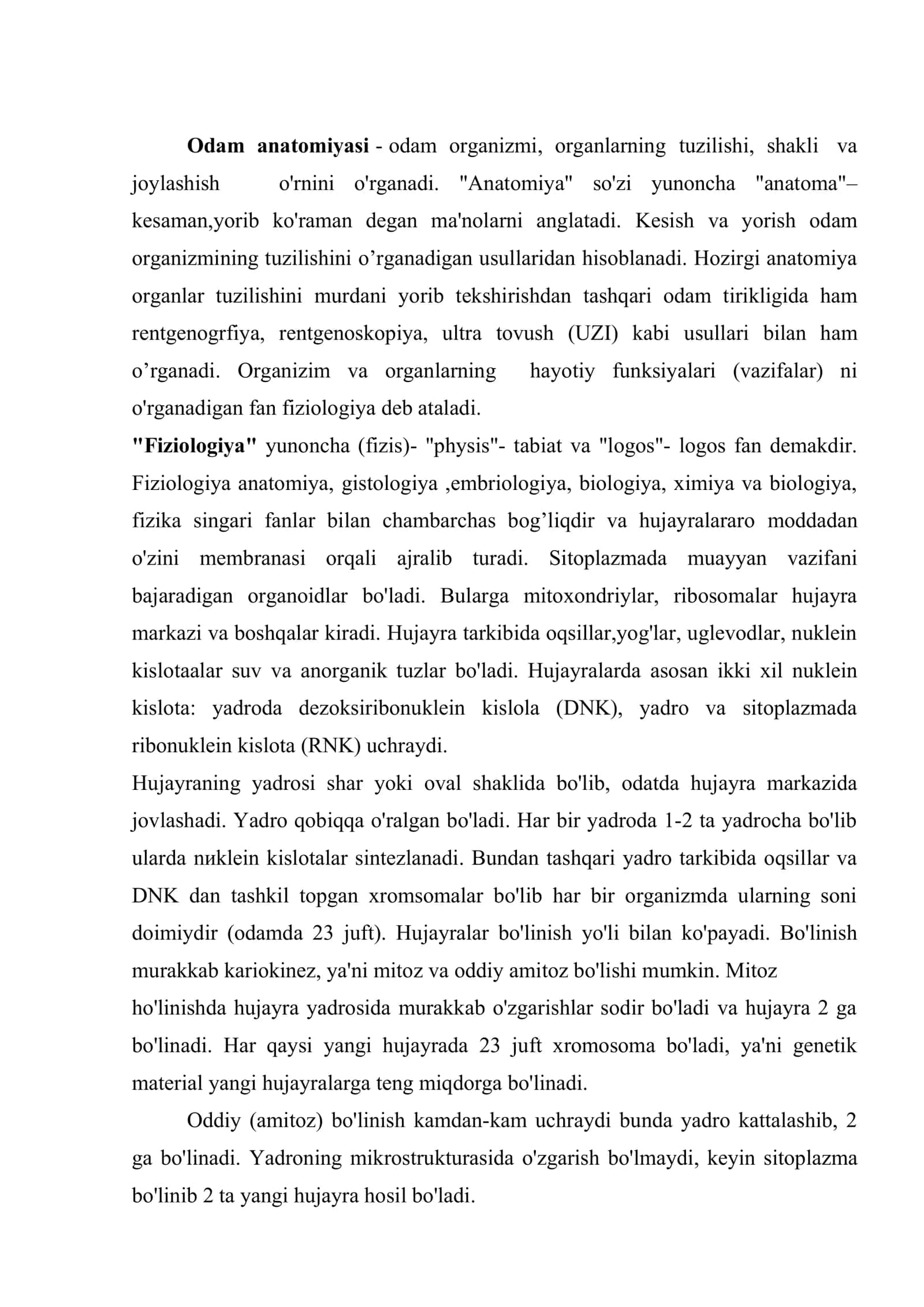 Hujayra va to'qima. Moddalar va energiya almashinuvi. Asab tizimi 2