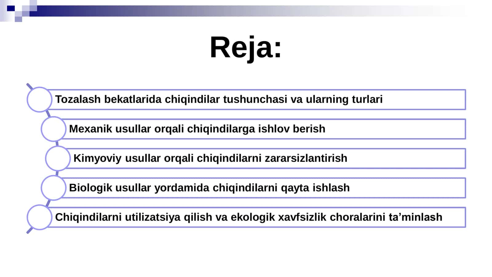 Tozalash bekatida ko‘zda tutilgan chiqindilarga ishlov berish usullari 2