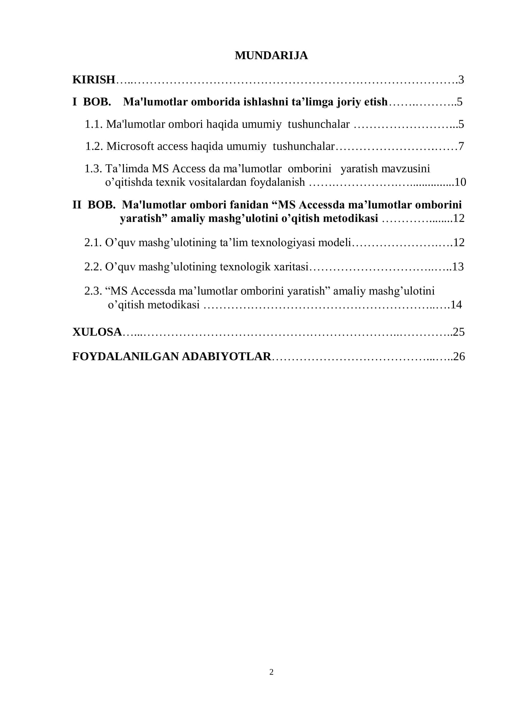 “Ma’lumotlar ombori” fanini pedagogik va axborot texnologiyalari yordamida o’qitish metodikasi 2