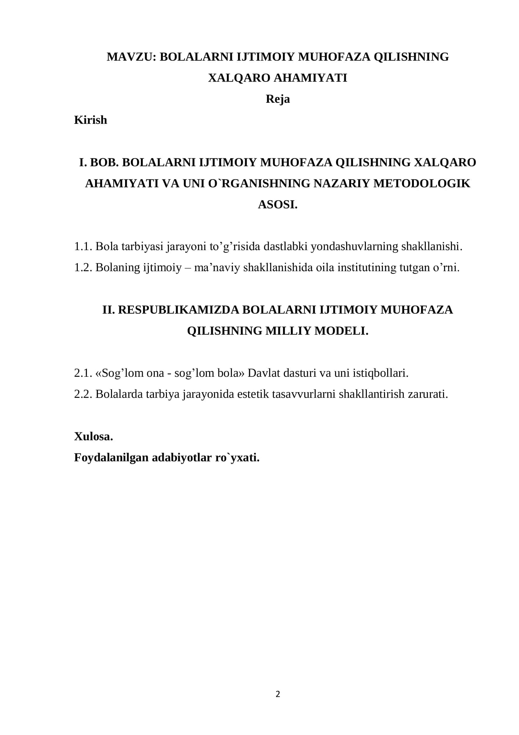 BOLALARNI IJTIMOIY MUHOFAZA QILISHNING XALQARO AHAMIYATI 2